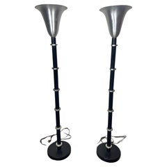 1940s Russel Wright Art Deco/MACHINE AGE, Spun Aluminum Torchiere Floor Lamps