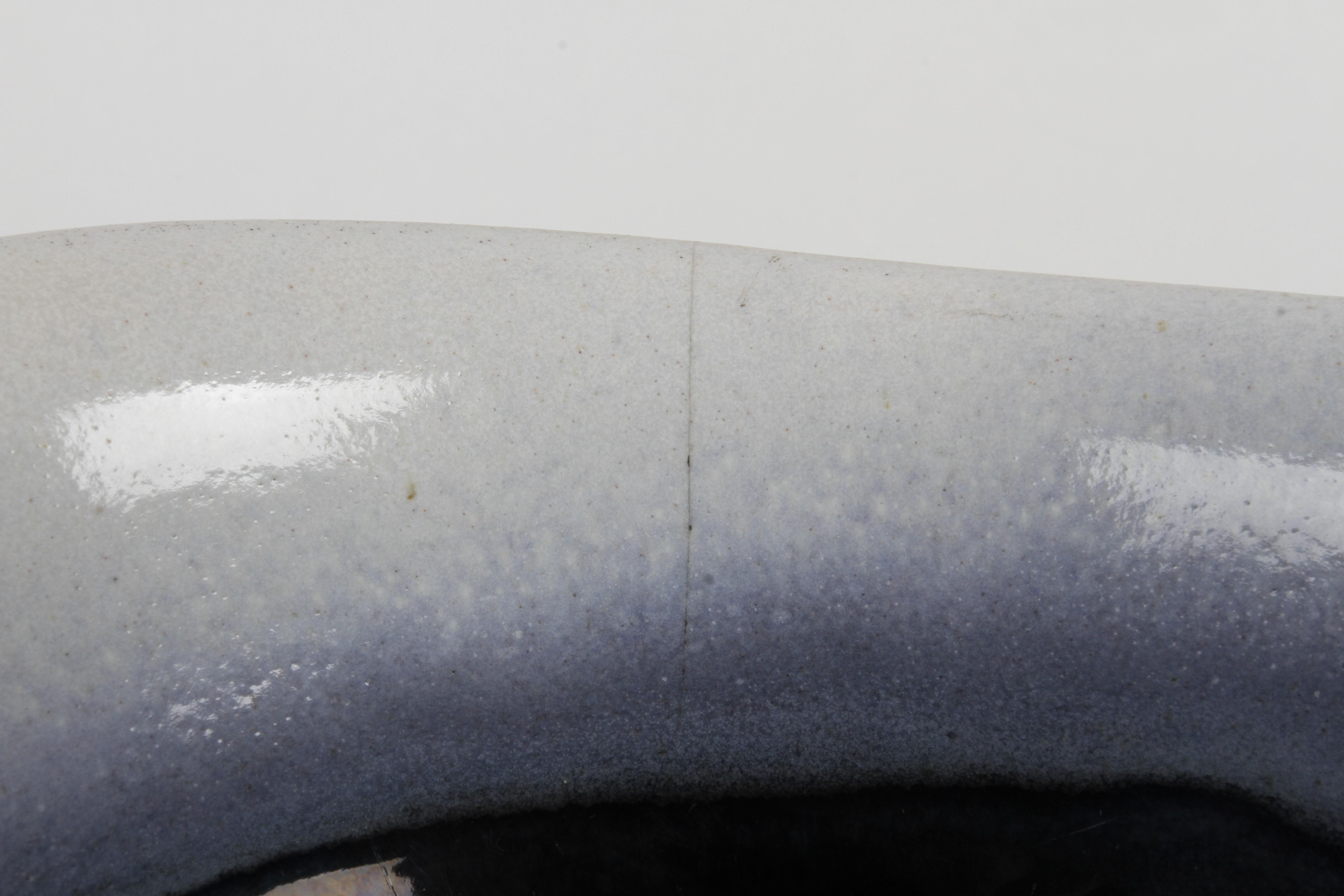 1940s Russel Wright for Bauer Art Pottery - Large Oval Light Gray & Blue Bowl 5