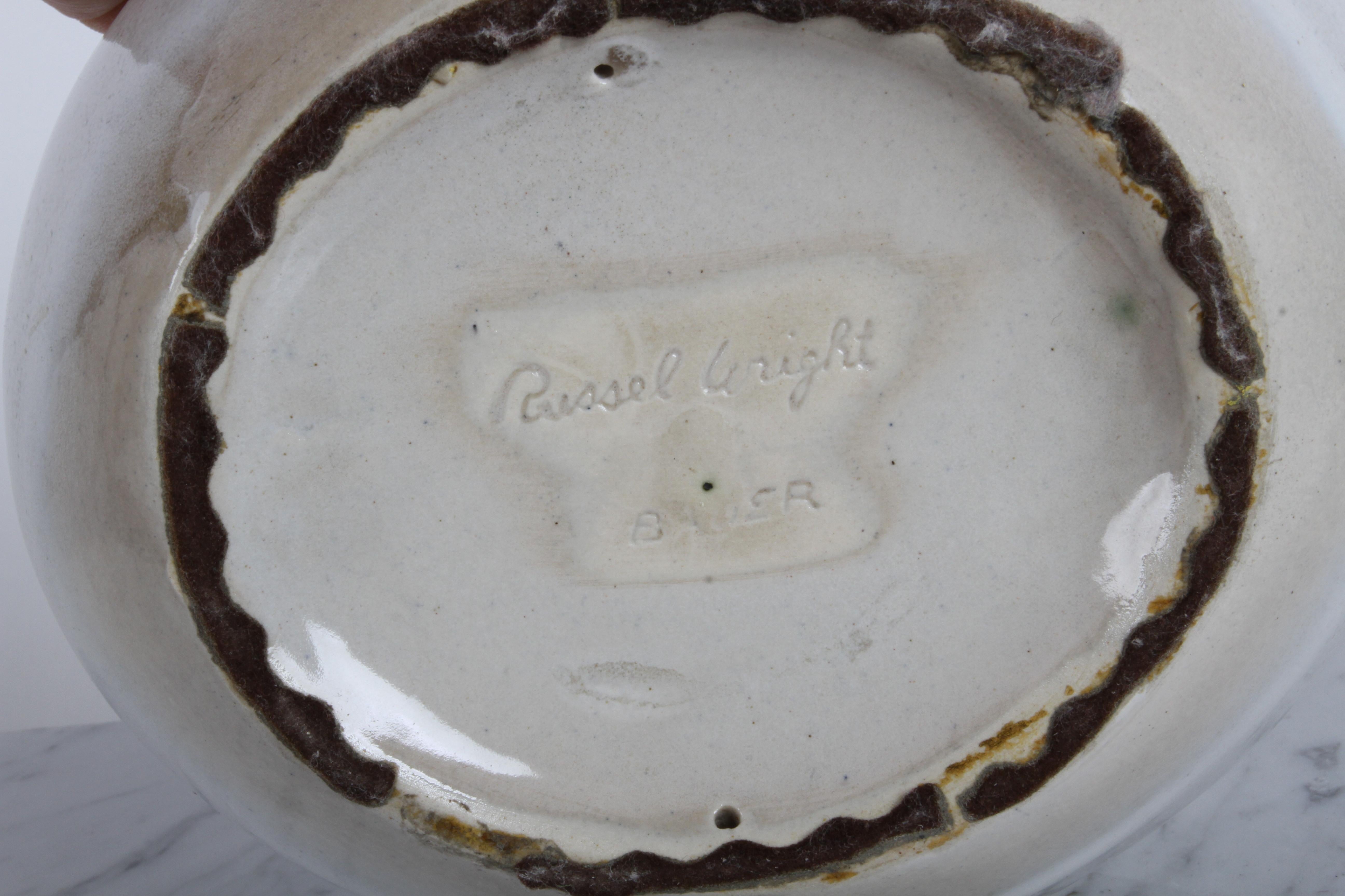 1940s Russel Wright for Bauer Art Pottery - Large Oval Light Gray & Blue Bowl 8