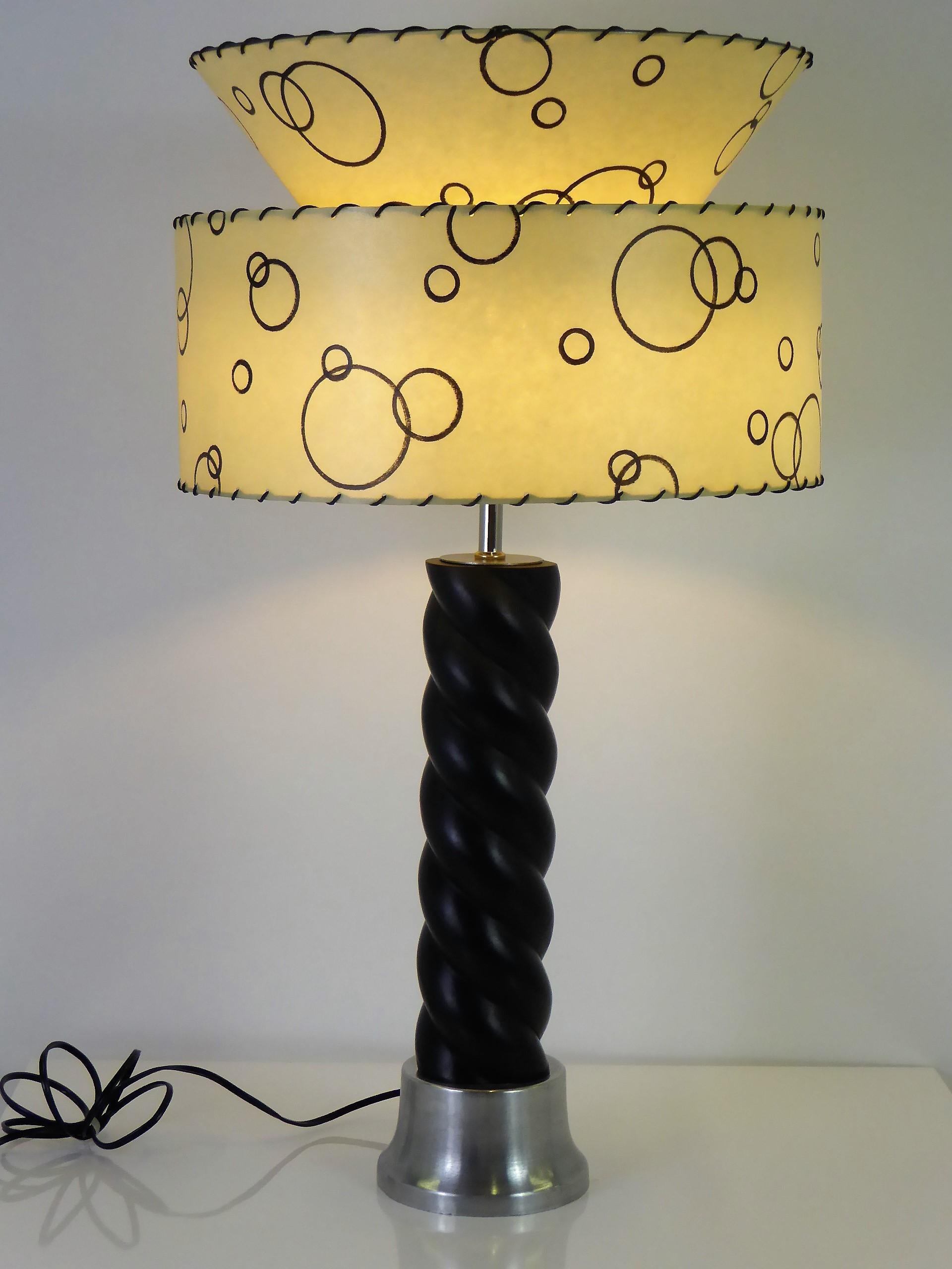 Mid-Century Modern 1940s Russell Wright Spun Aluminum and Black Wood Table Lamp