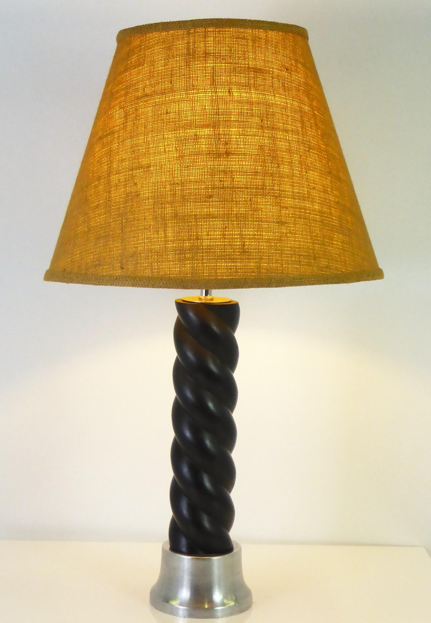 Ebonized 1940s Russell Wright Spun Aluminum and Black Wood Table Lamp