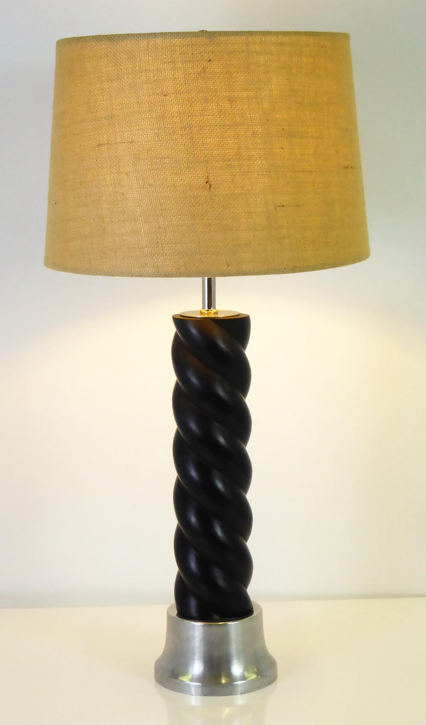 Mid-20th Century 1940s Russell Wright Spun Aluminum and Black Wood Table Lamp
