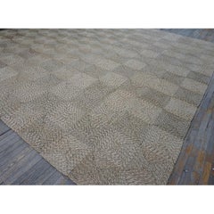 1940s Rustic Beige Antique Geometric Modern Moroccan Reed Square Woven Rug