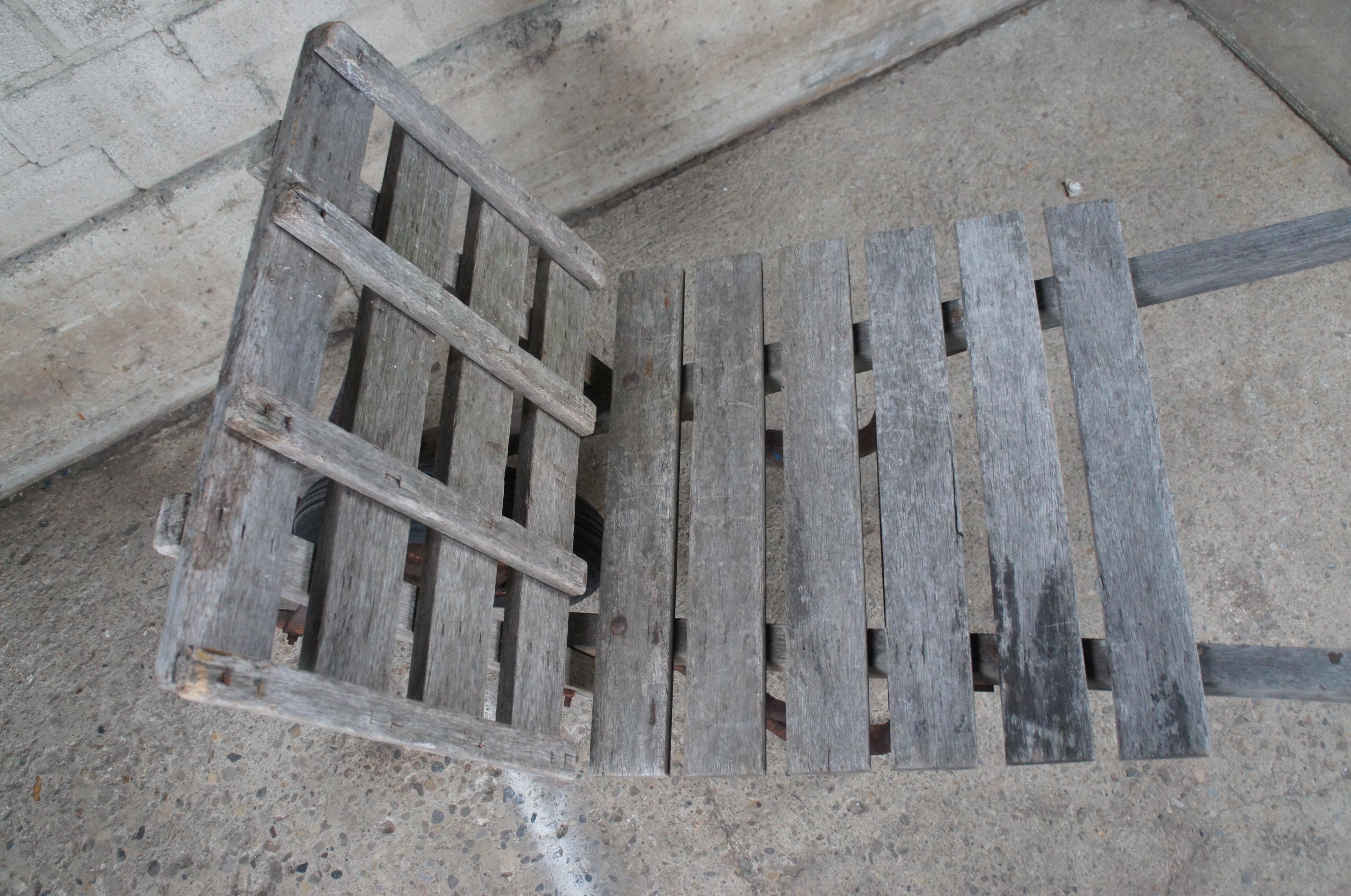Hardwood 1940s Rustic Primitive Farmhouse Flat-Bed Hay Bricks Block Tile Wheelbarrow For Sale