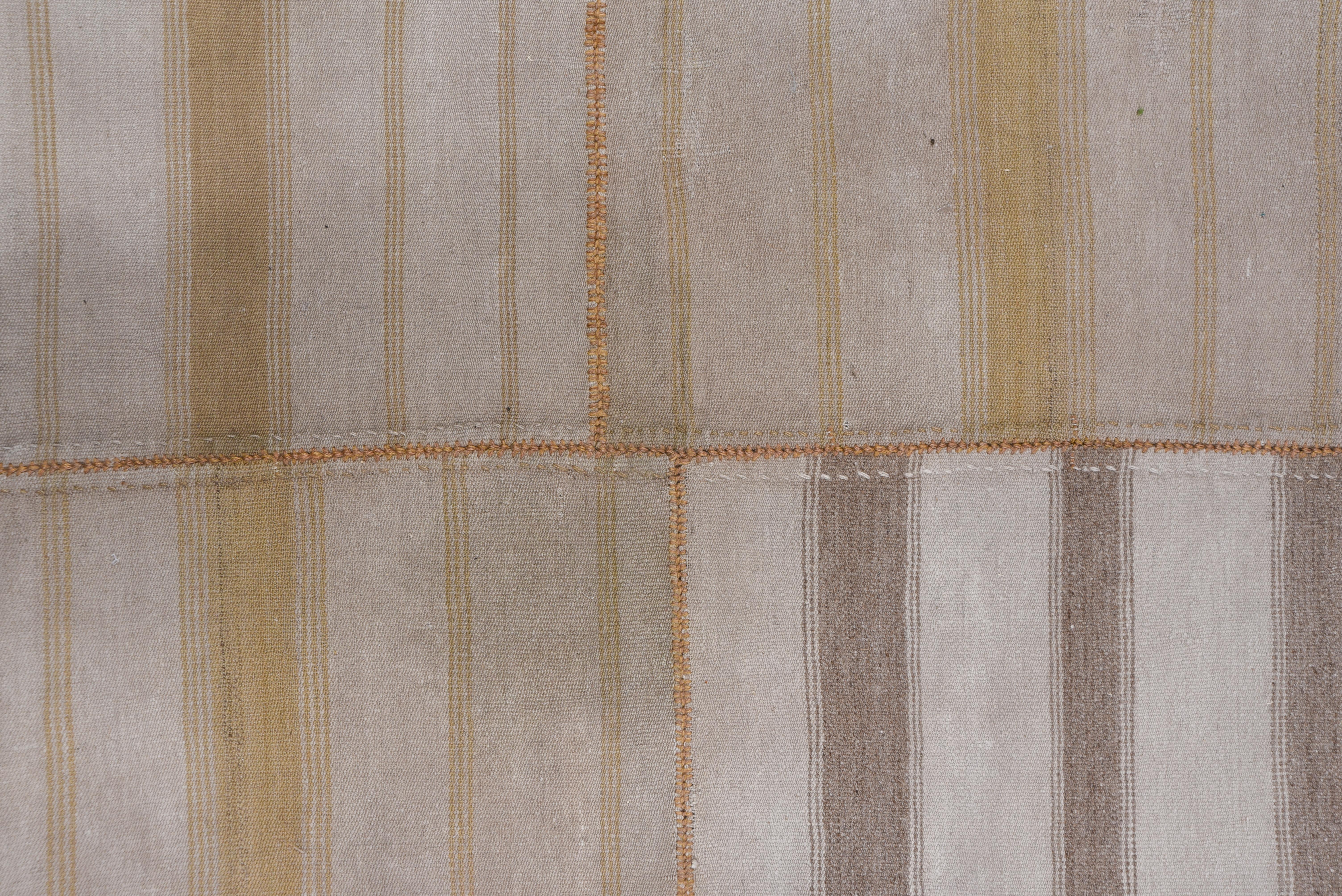 Hand-Woven 1940s Rustic Turkish Broken Stripe Flatweave Rug, Neutral Tones For Sale