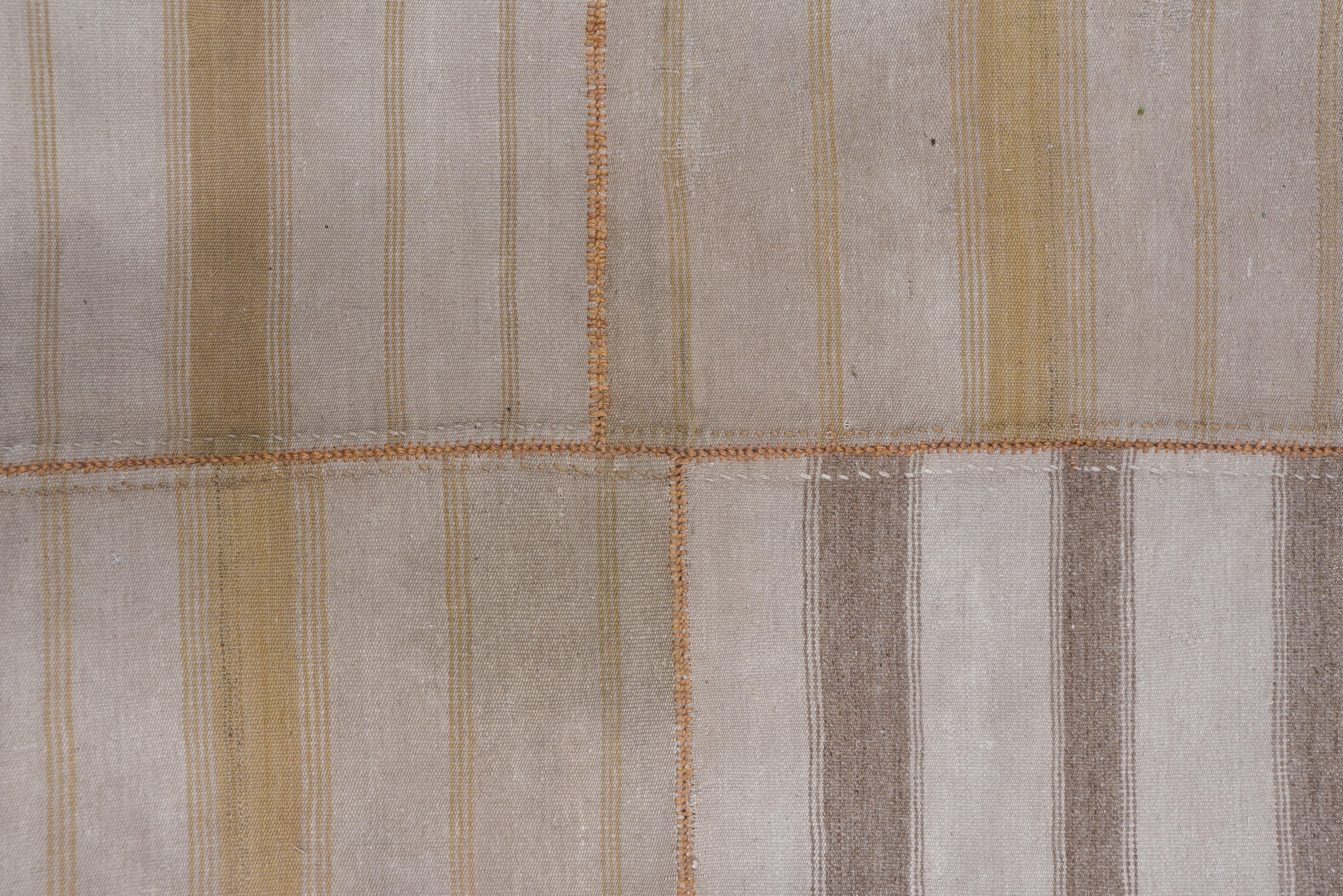 1940s Rustic Turkish Broken Stripe Flatweave Rug, Neutral Tones For Sale 1