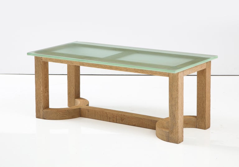 Mid-20th Century 1940's Saint Gobain Glass & Cerused Light Oak Base French Coffee Table