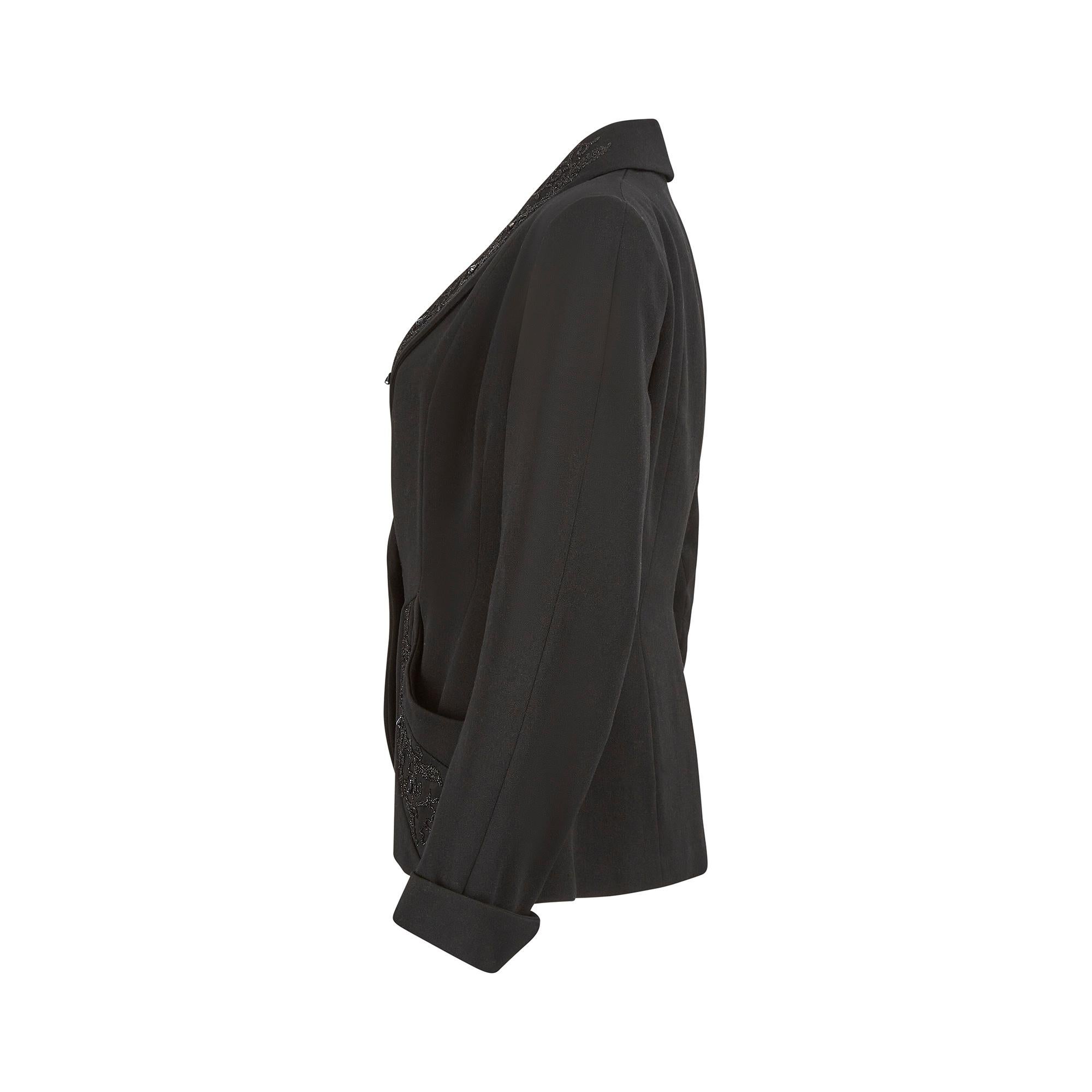 1940er Sally Slade Jacke aus Wolle und Perlen Soutache Work (Schwarz) im Angebot