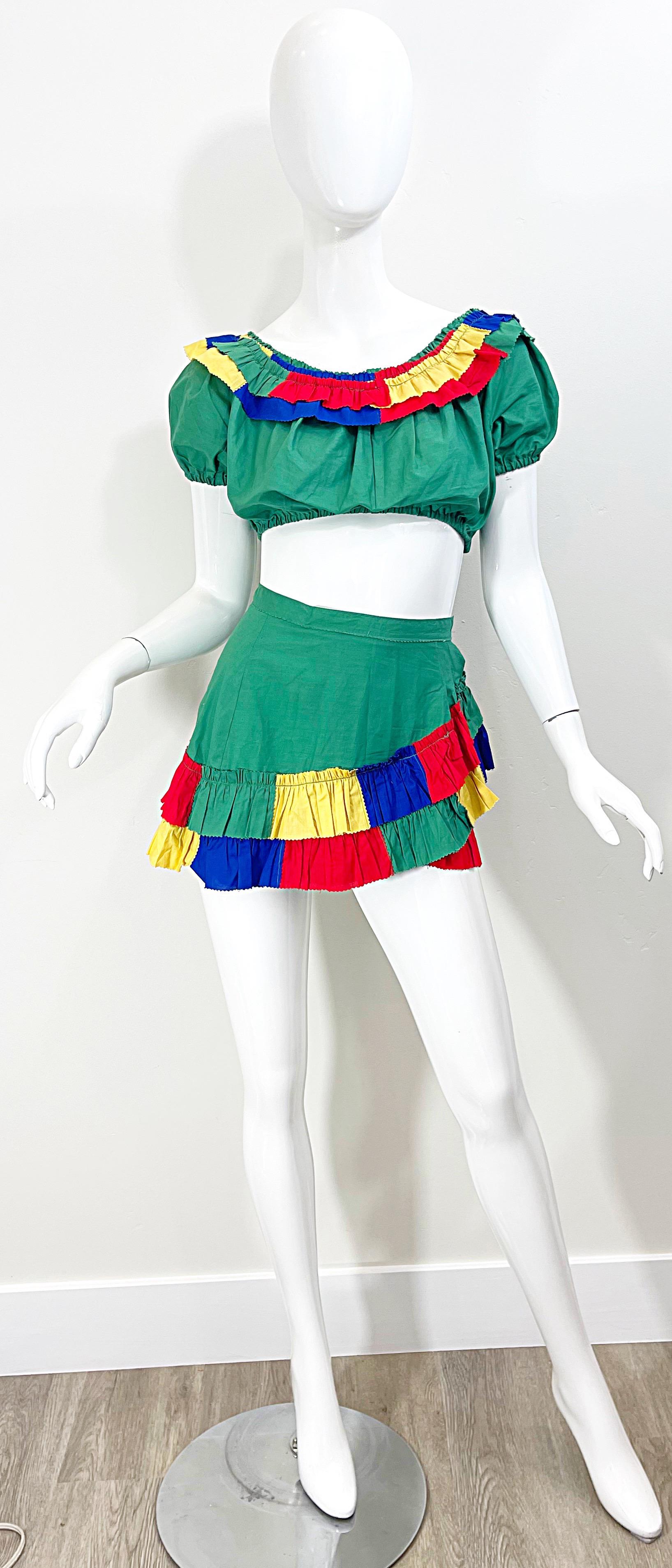 1940s Samba Flamenco Burlesque Style Vintage 40s Crop Top and Mini Skirt Outfit For Sale 2