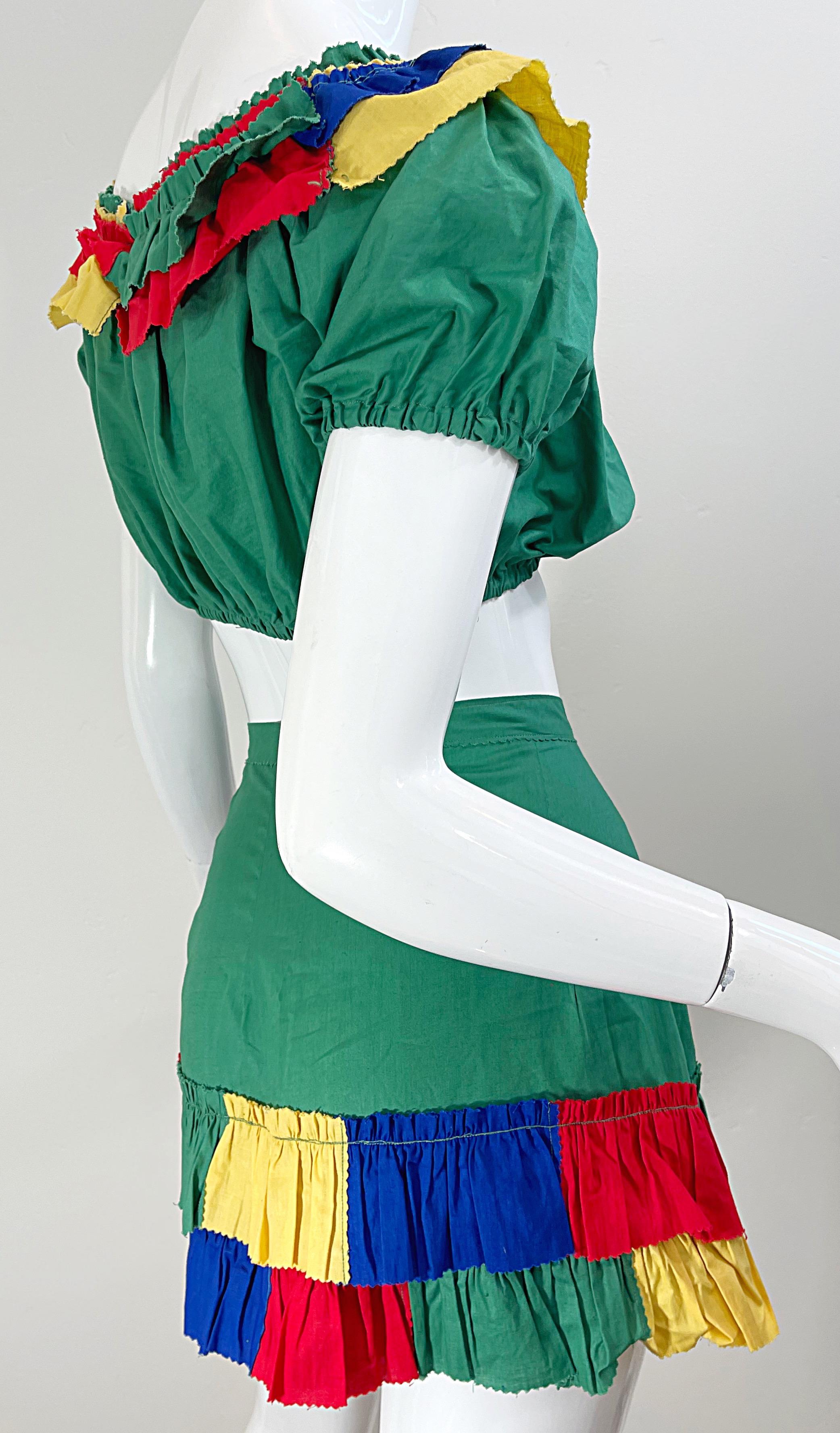1940s Samba Flamenco Burlesque Style Vintage 40s Crop Top and Mini Skirt Outfit For Sale 4