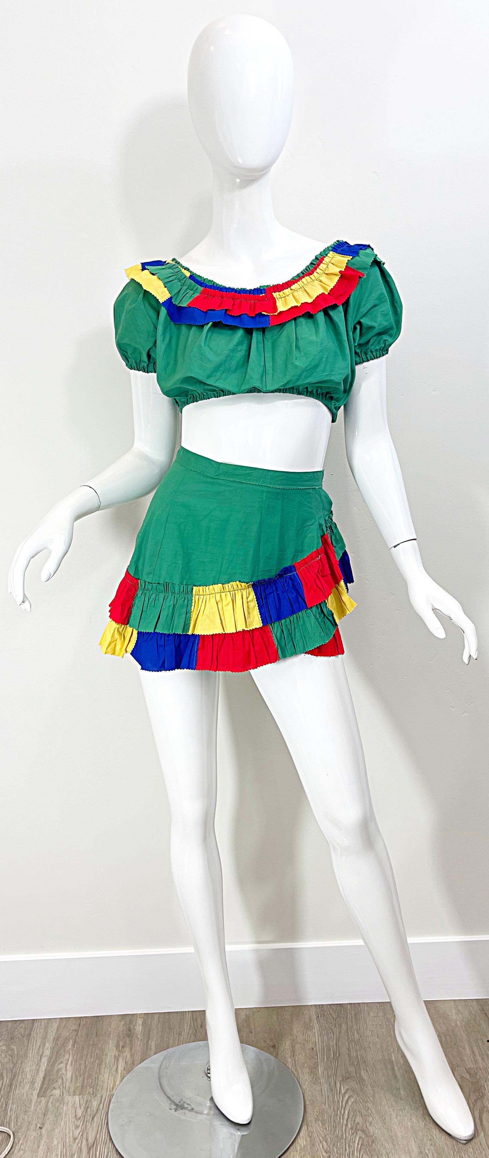 1940s Samba Flamenco Burlesque Style Vintage 40s Crop Top and Mini Skirt Outfit For Sale 5