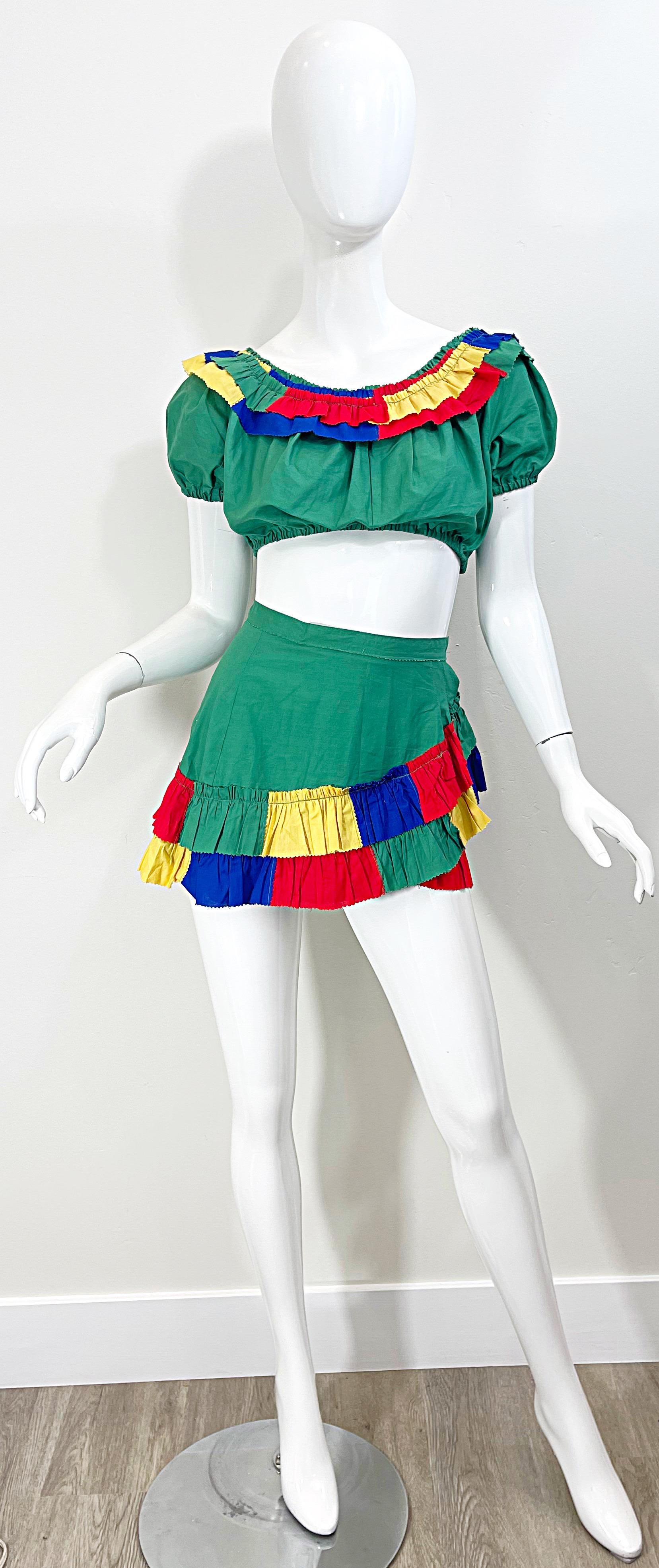 1940s Samba Flamenco Burlesque Style Vintage 40s Crop Top and Mini Skirt Outfit For Sale 6
