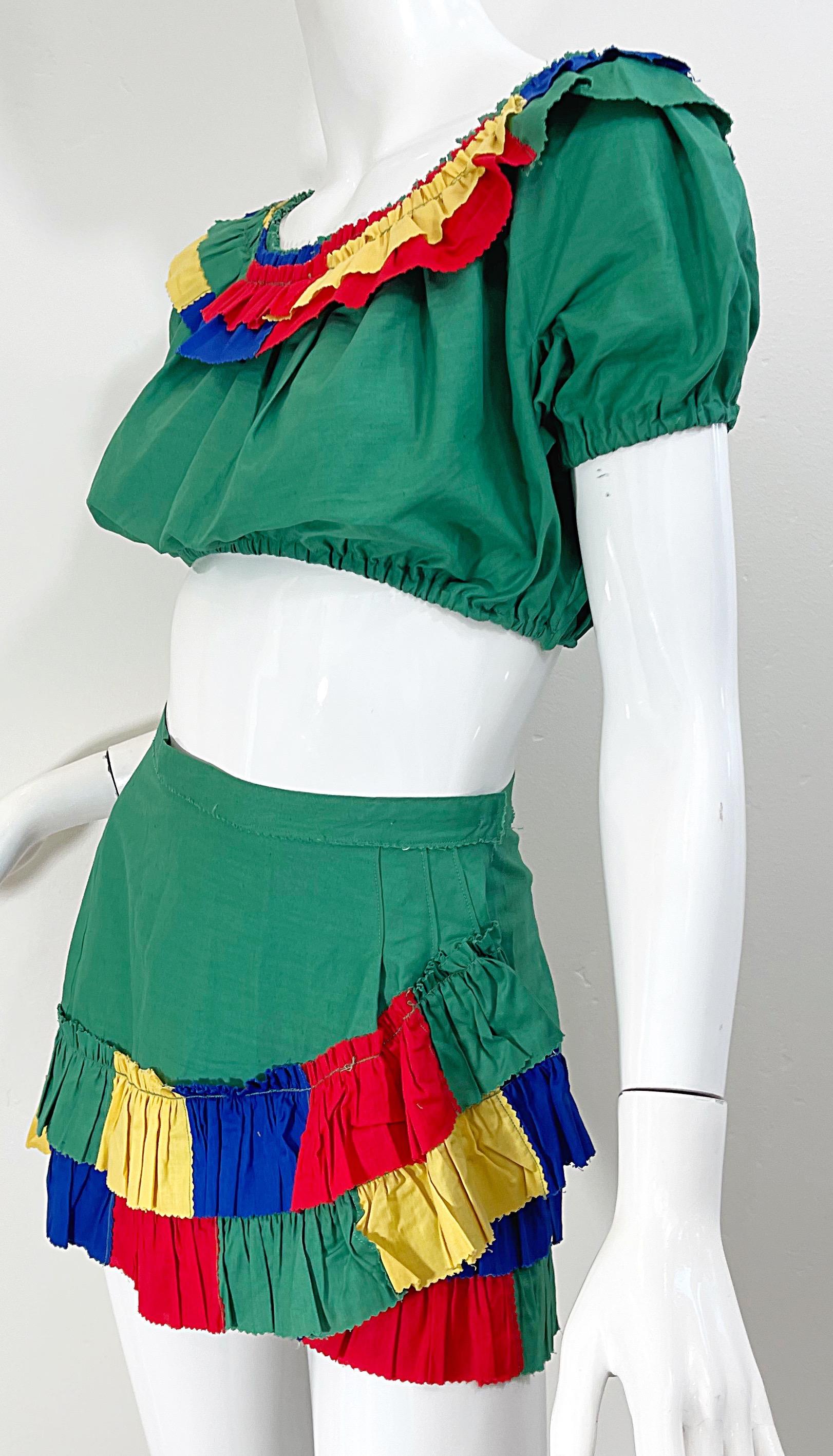 1940s Samba Flamenco Burlesque Style Vintage 40s Crop Top and Mini Skirt Outfit In Excellent Condition For Sale In San Diego, CA