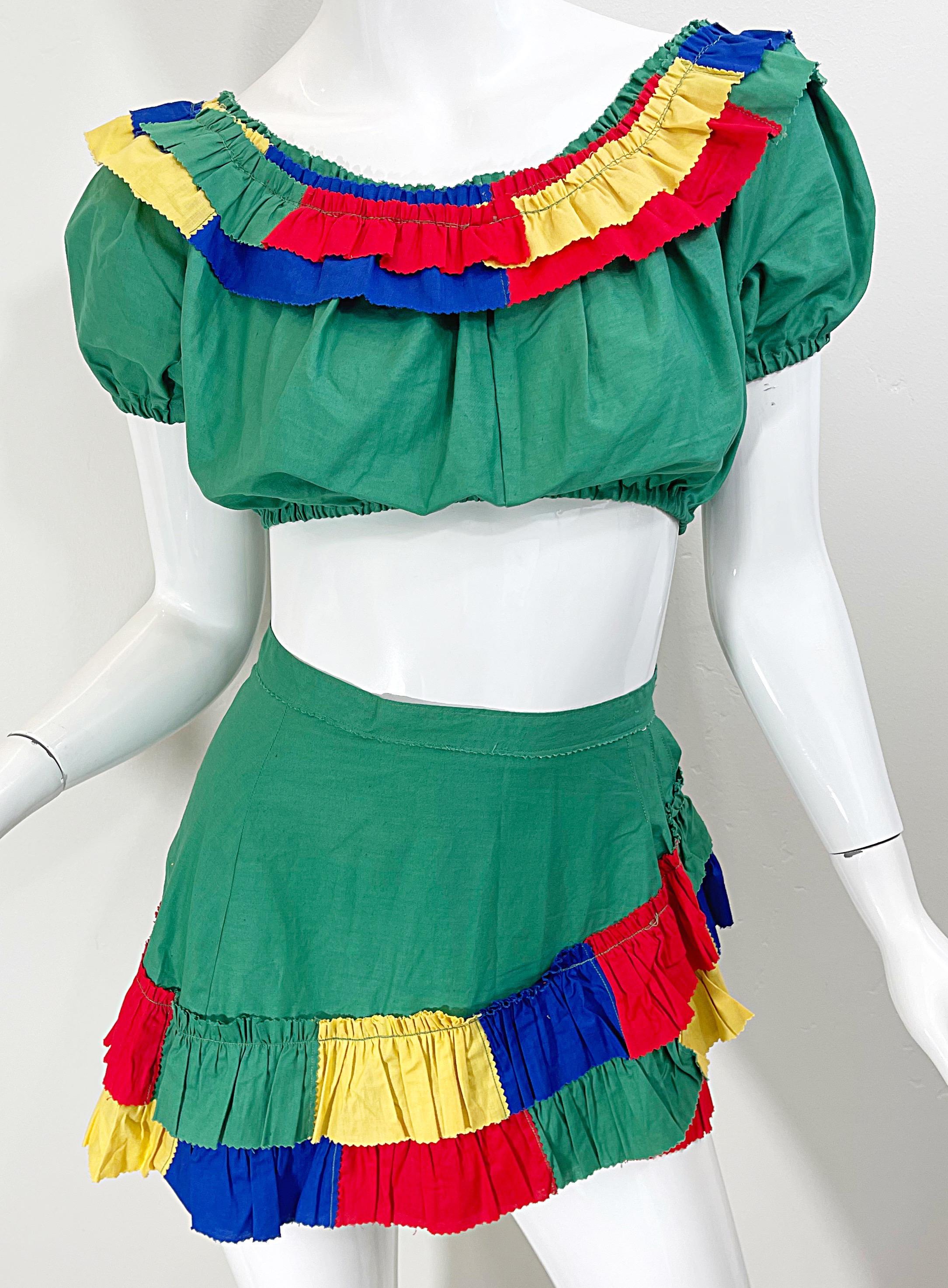 Women's 1940s Samba Flamenco Burlesque Style Vintage 40s Crop Top and Mini Skirt Outfit For Sale
