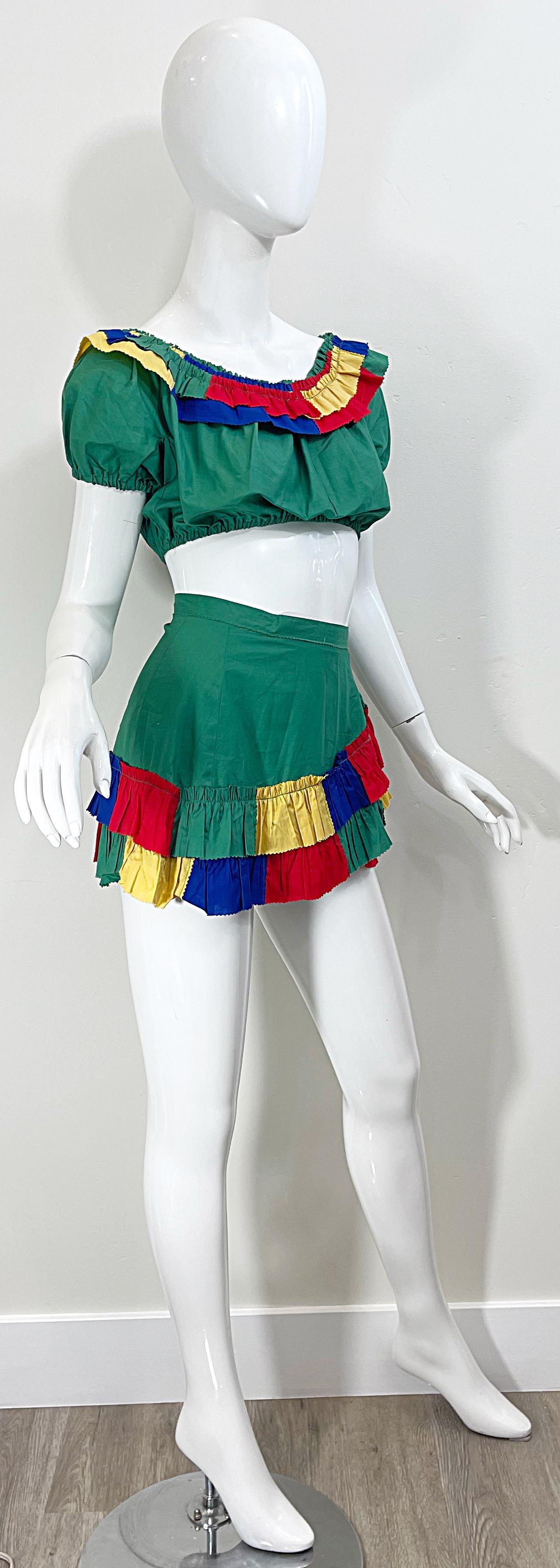 1940s Samba Flamenco Burlesque Style Vintage 40s Crop Top and Mini Skirt Outfit For Sale 1