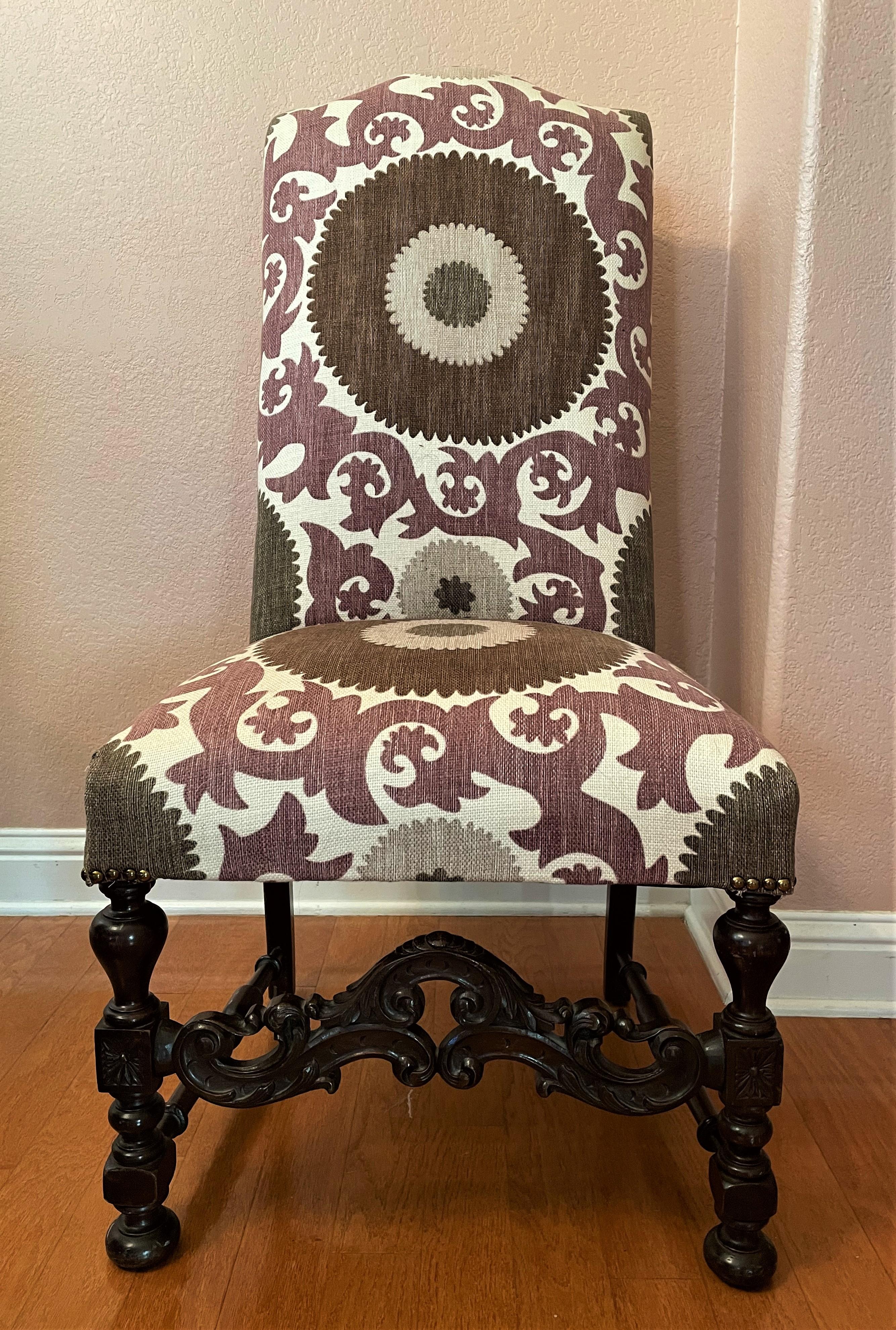 1940s Santa Barbara-Style Side Chair in Lavender, Taupe, Brown with Walnut Frame For Sale 3