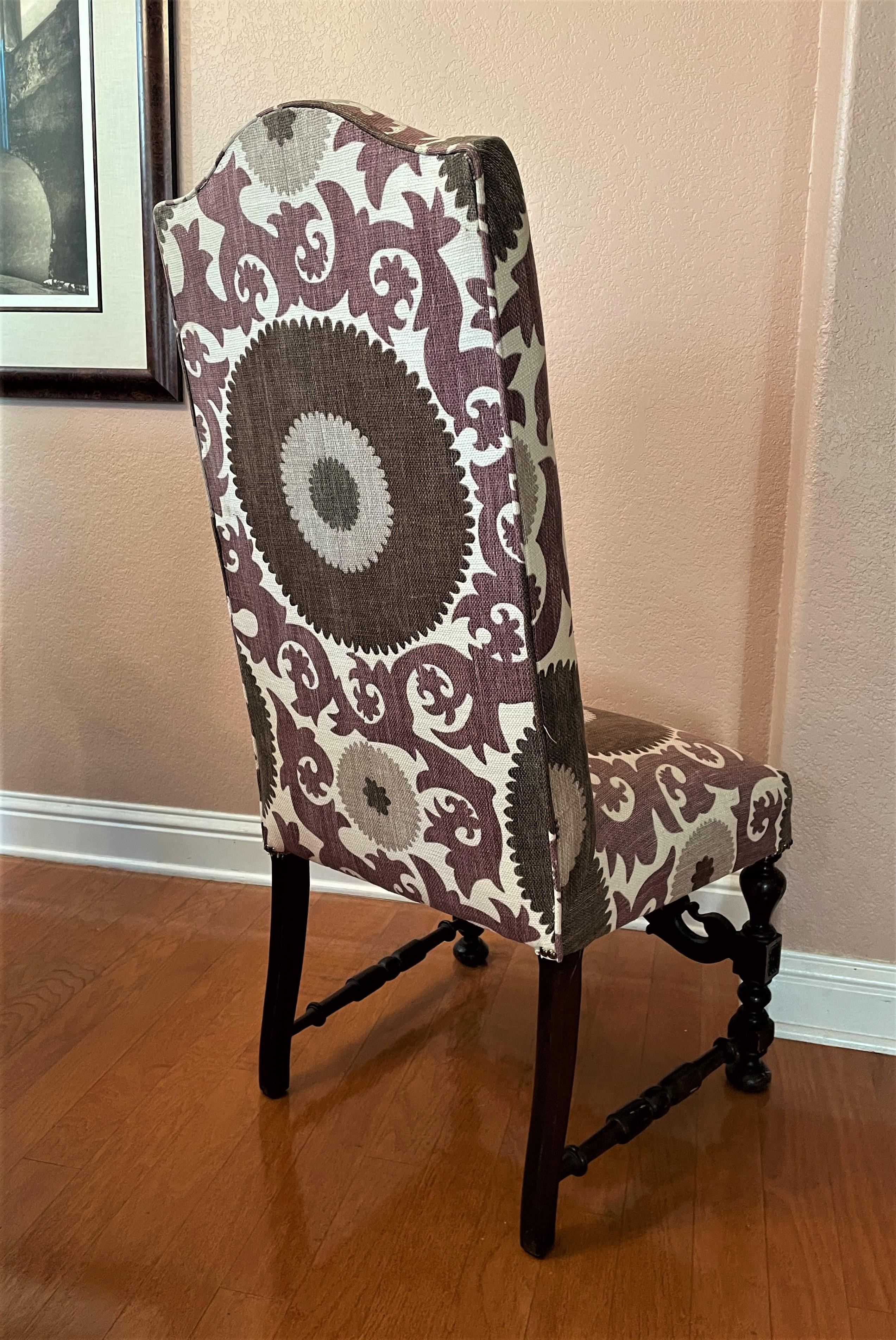 20th Century 1940s Santa Barbara-Style Side Chair in Lavender, Taupe, Brown with Walnut Frame For Sale
