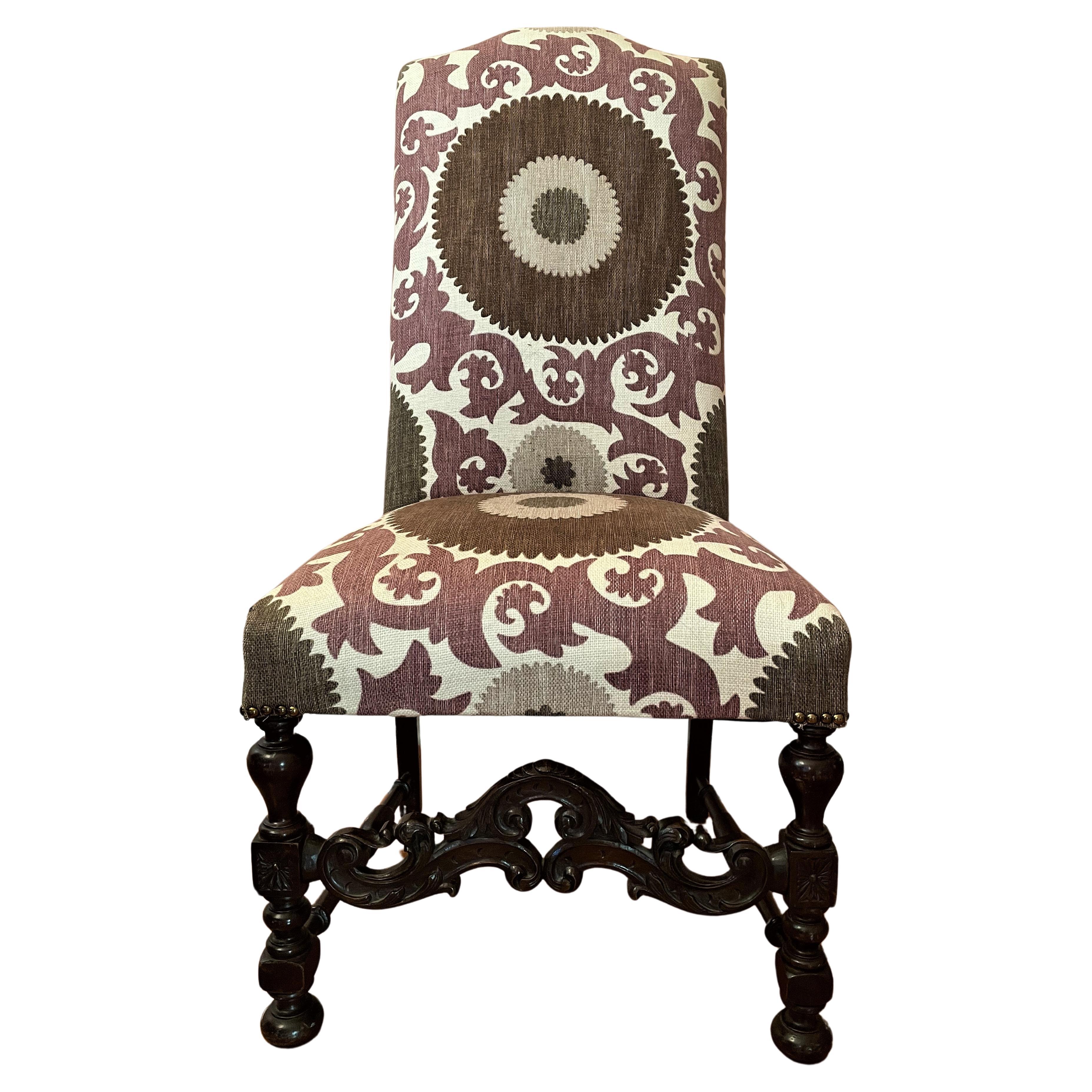 Chaise d'appoint style Santa Barbara des années 1940 en lavande, taupe, Brown avec cadre en noyer en vente
