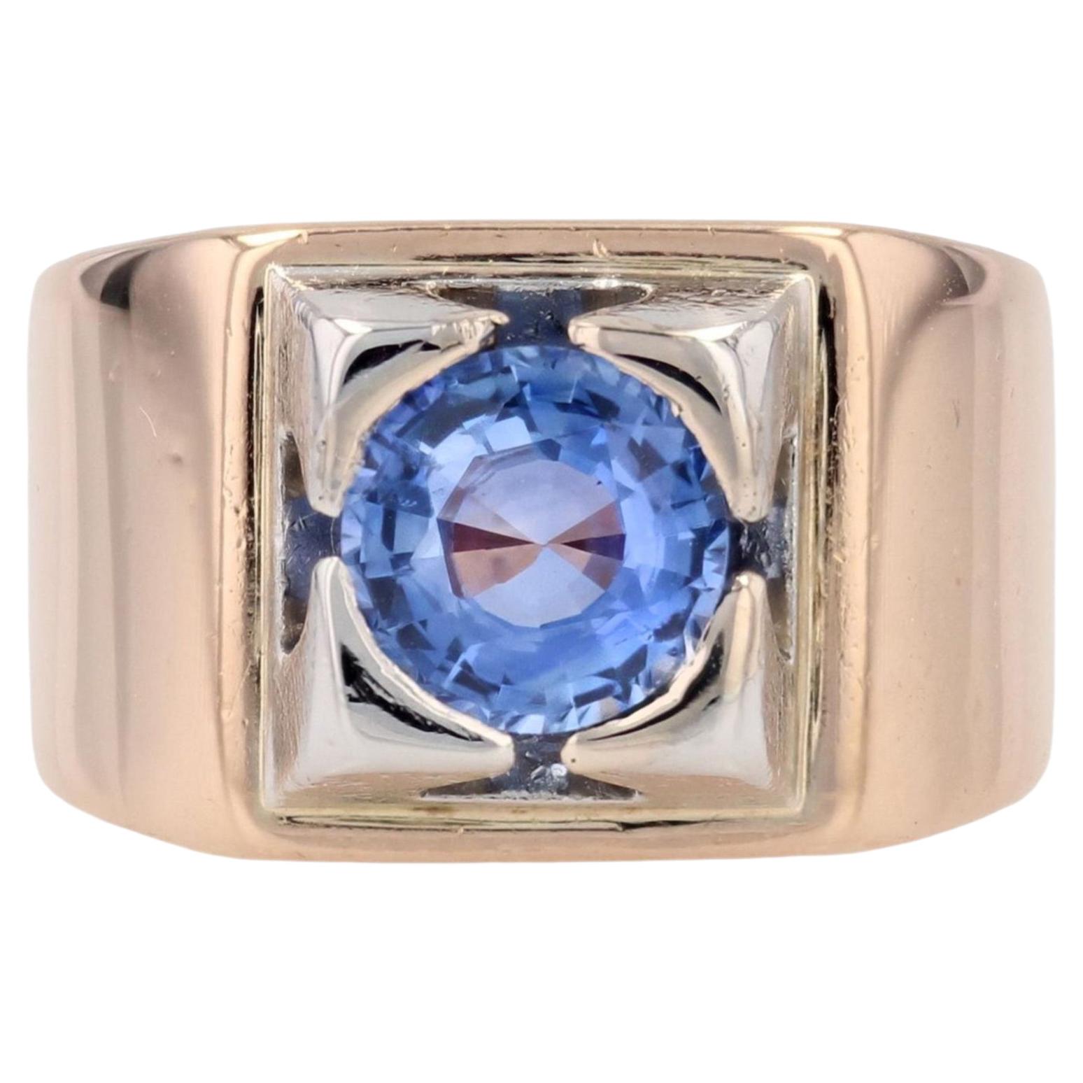 Bague signet Tank des années 1940 en or jaune 18 carats et saphir