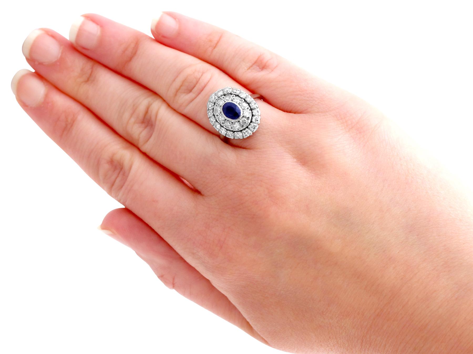 1940s Sapphire and 1.88 Carat Diamond Platinum Cluster Ring For Sale 1
