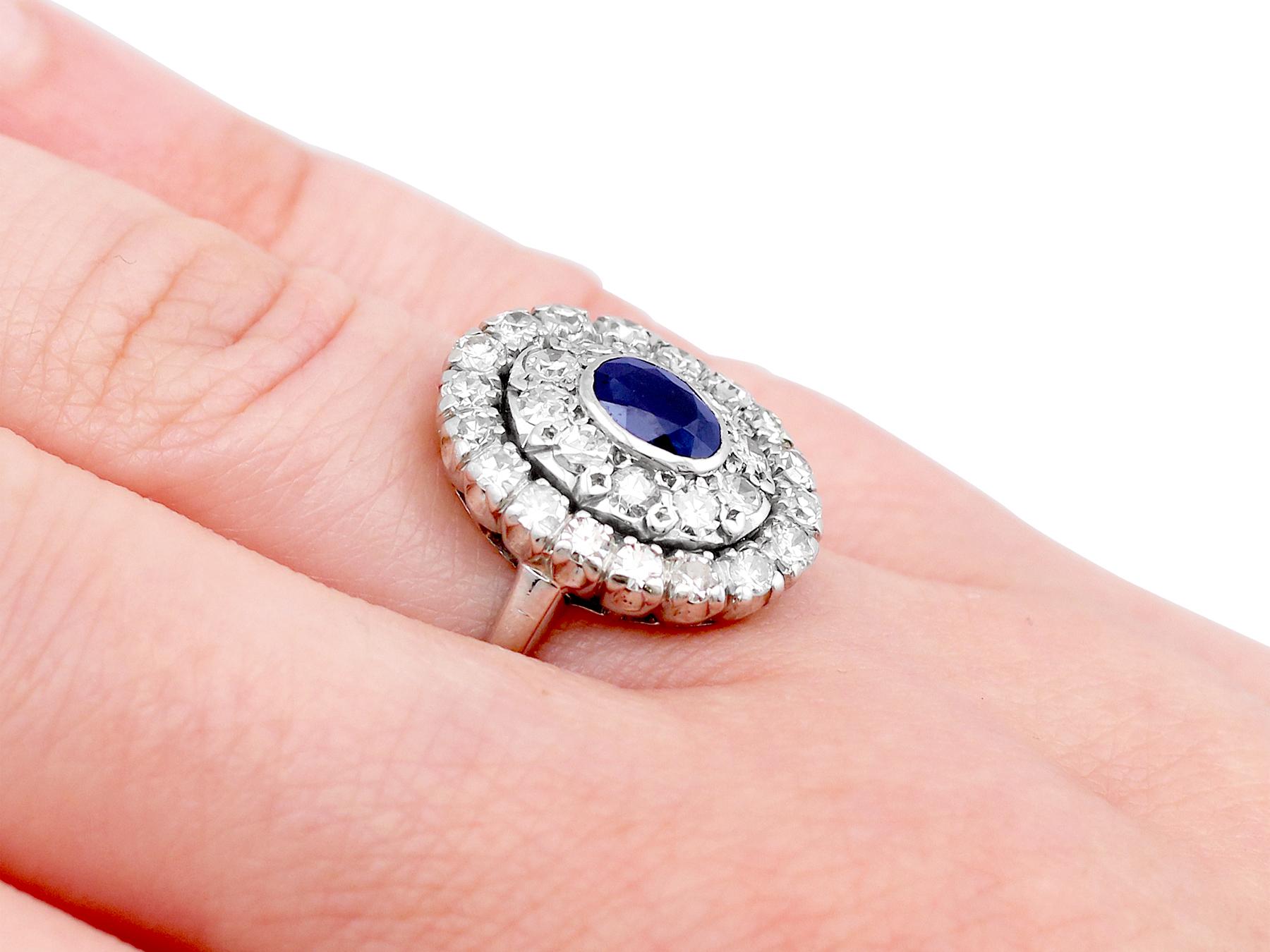 1940s Sapphire and 1.88 Carat Diamond Platinum Cluster Ring For Sale 2