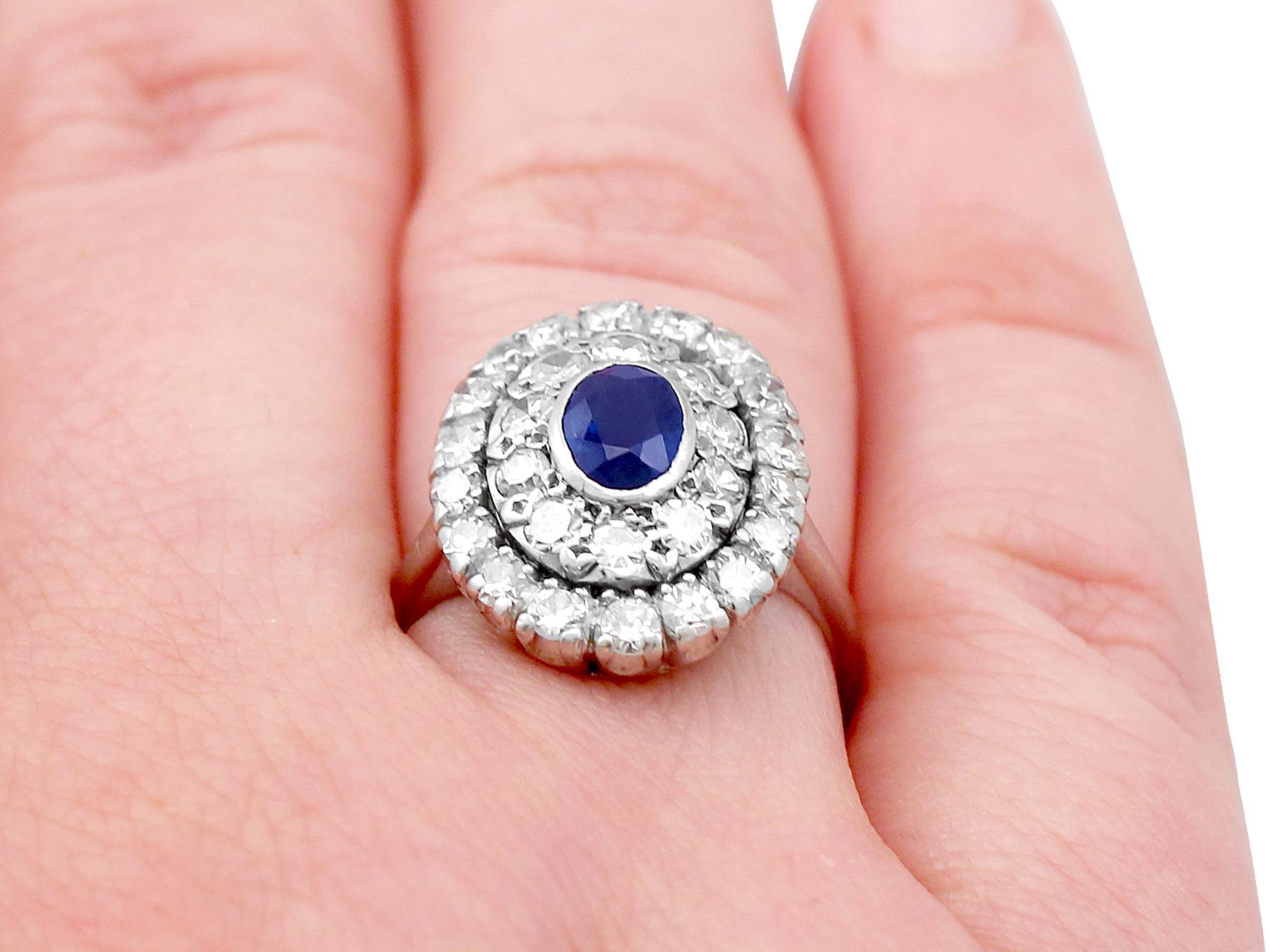 1940s Sapphire and 1.88 Carat Diamond Platinum Cluster Ring For Sale 3