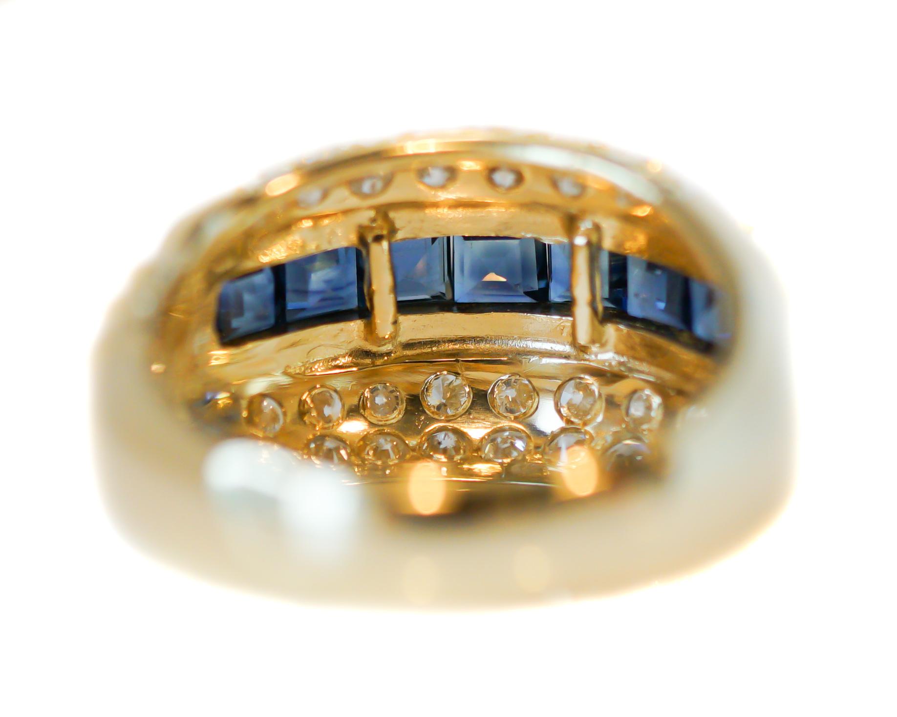 Retro 1940s Sapphire and Diamond 18 Karat Yellow Gold Cocktail Ring