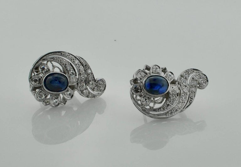 1940s Sapphire and Diamond Earrings For Sale at 1stDibs