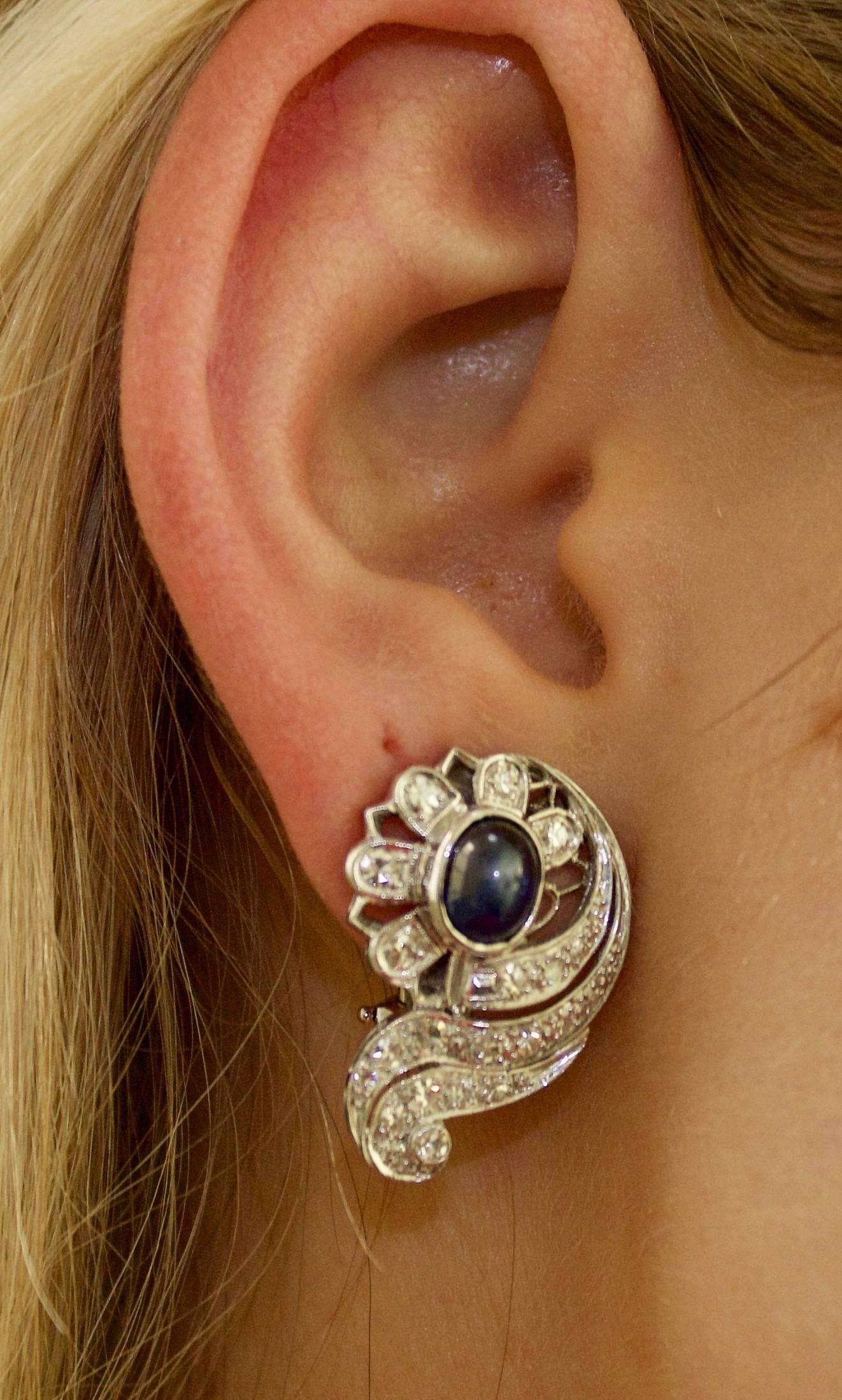 1940s Sapphire and Diamond Earrings For Sale 1