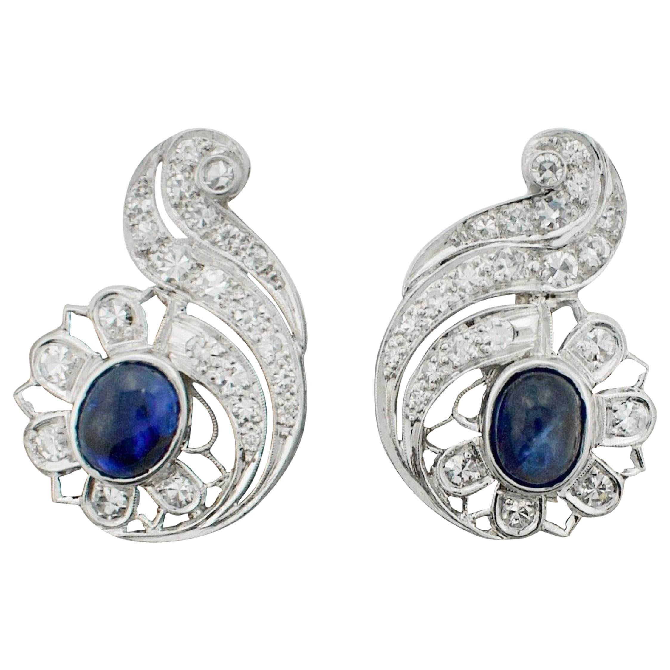1940s Sapphire and Diamond Earrings For Sale