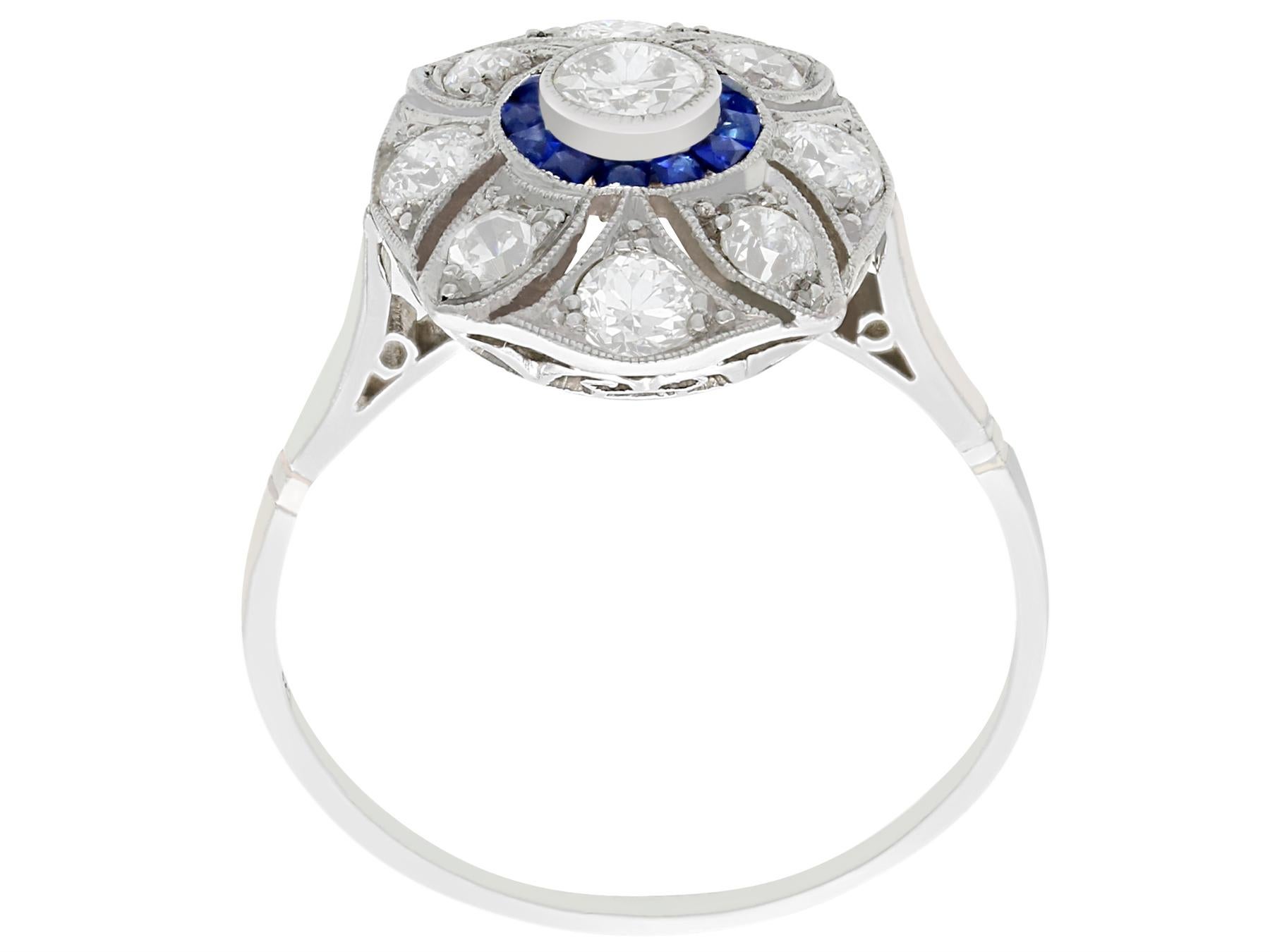 1940s, Sapphire and Diamond Platinum Cocktail Ring In Excellent Condition In Jesmond, Newcastle Upon Tyne