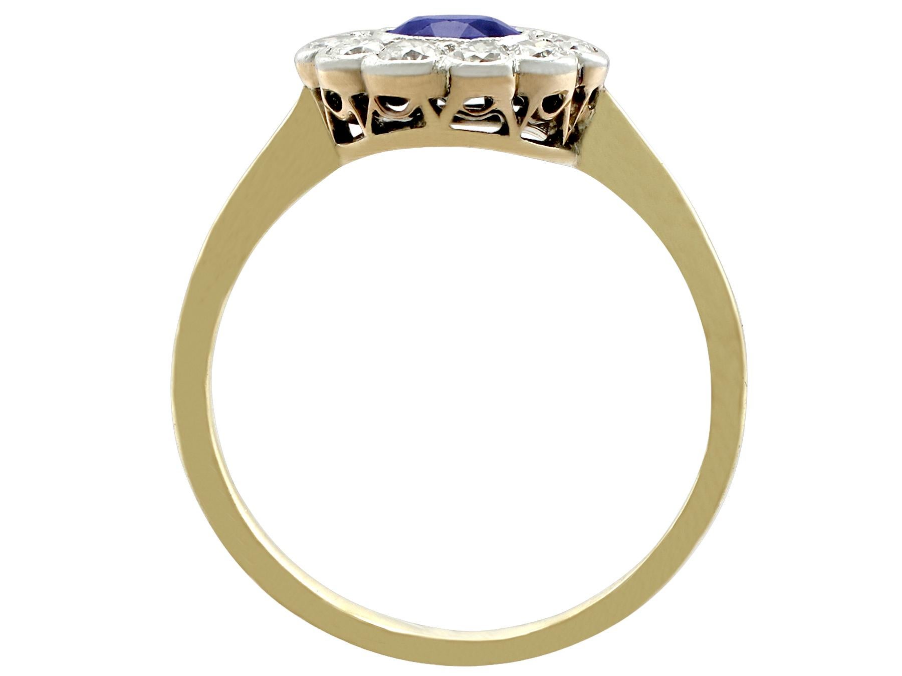 Vintage 1940s Sapphire and Diamond Yellow Gold Cluster Ring In Excellent Condition In Jesmond, Newcastle Upon Tyne