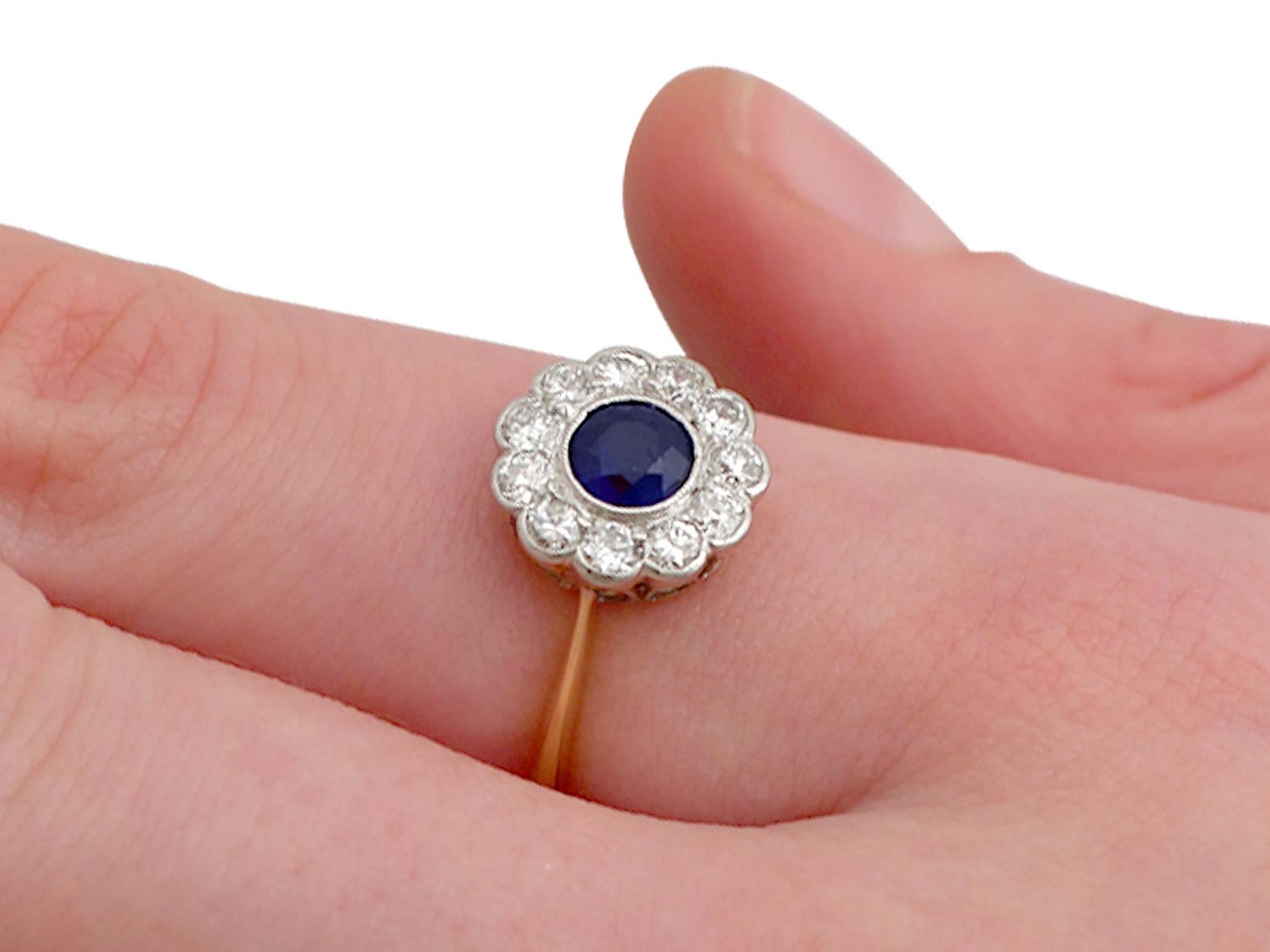 Vintage 1940s Sapphire and Diamond Yellow Gold Cluster Ring 2