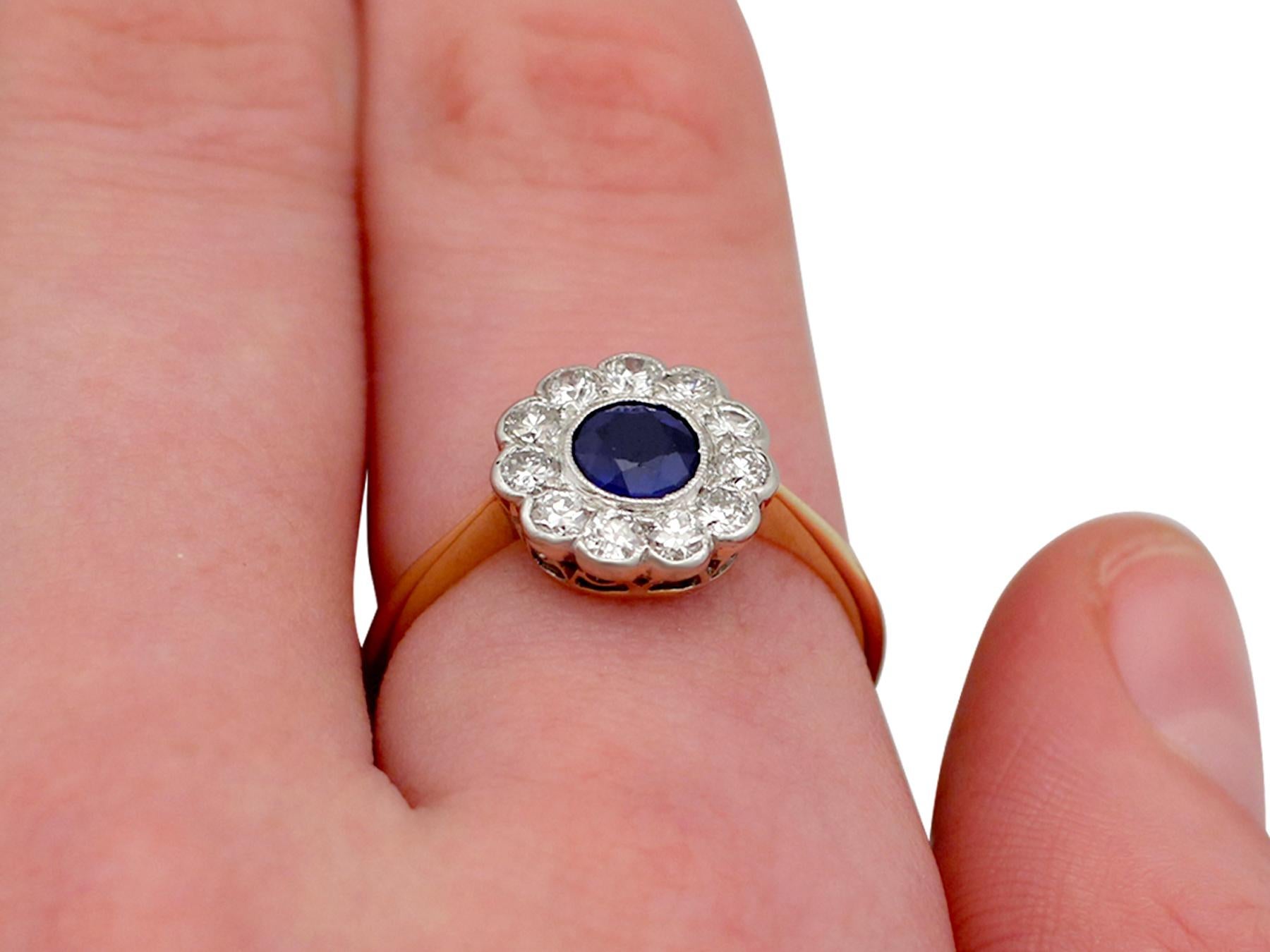Vintage 1940s Sapphire and Diamond Yellow Gold Cluster Ring 3