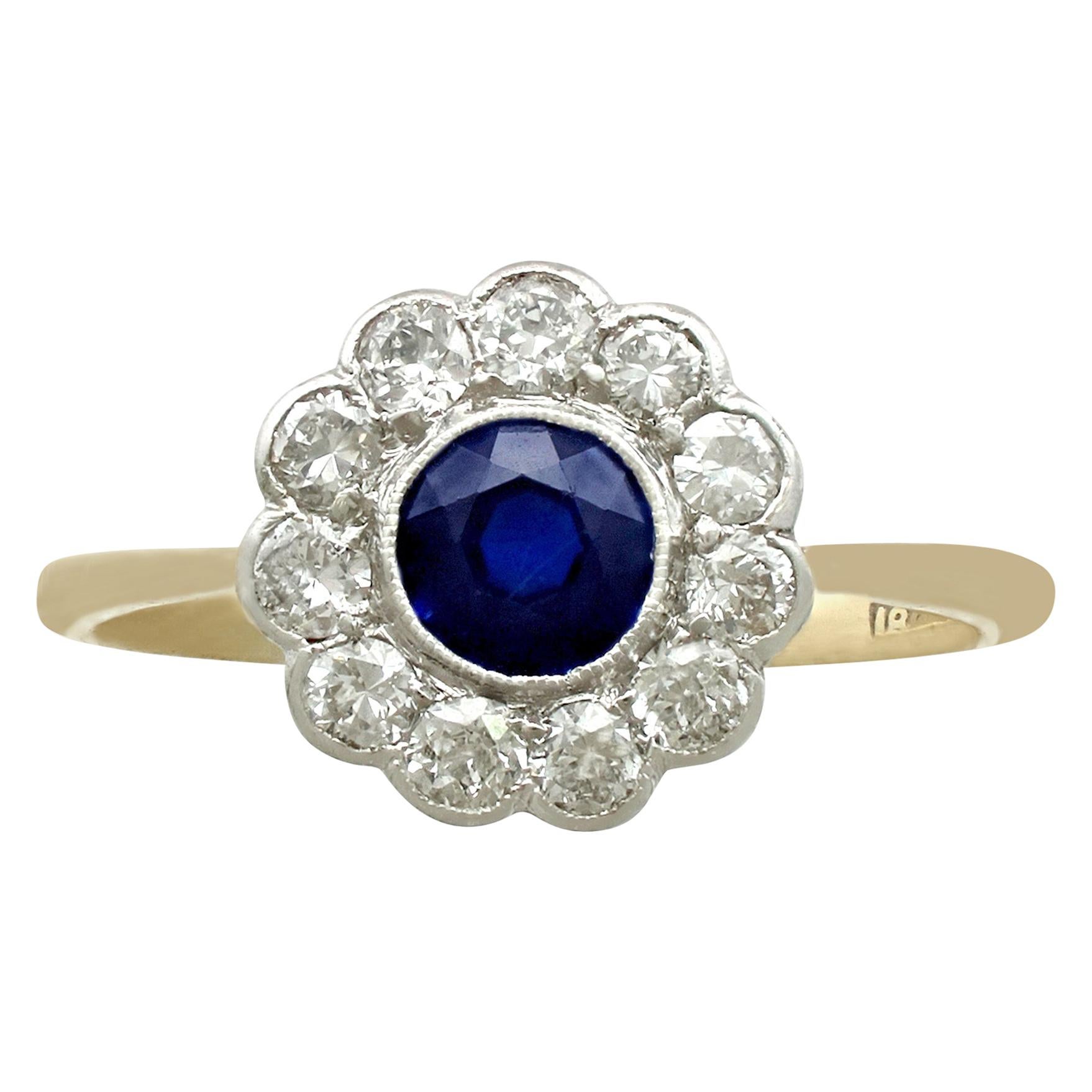Vintage 1940s Sapphire and Diamond Yellow Gold Cluster Ring