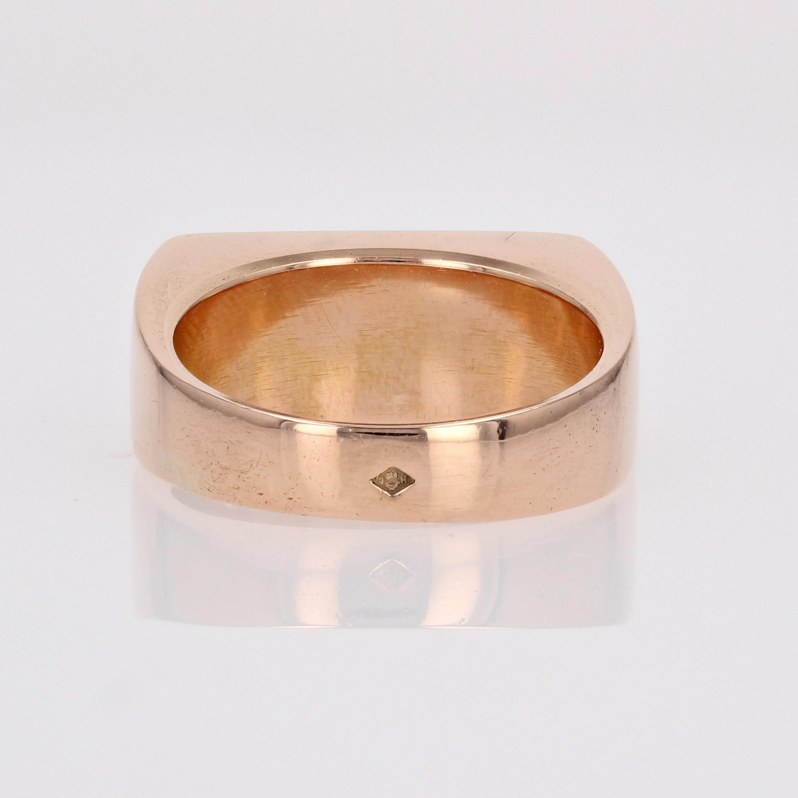 1940s Sapphire Diamond 18 Karat Rose Gold Tank Signet Ring For Sale 6