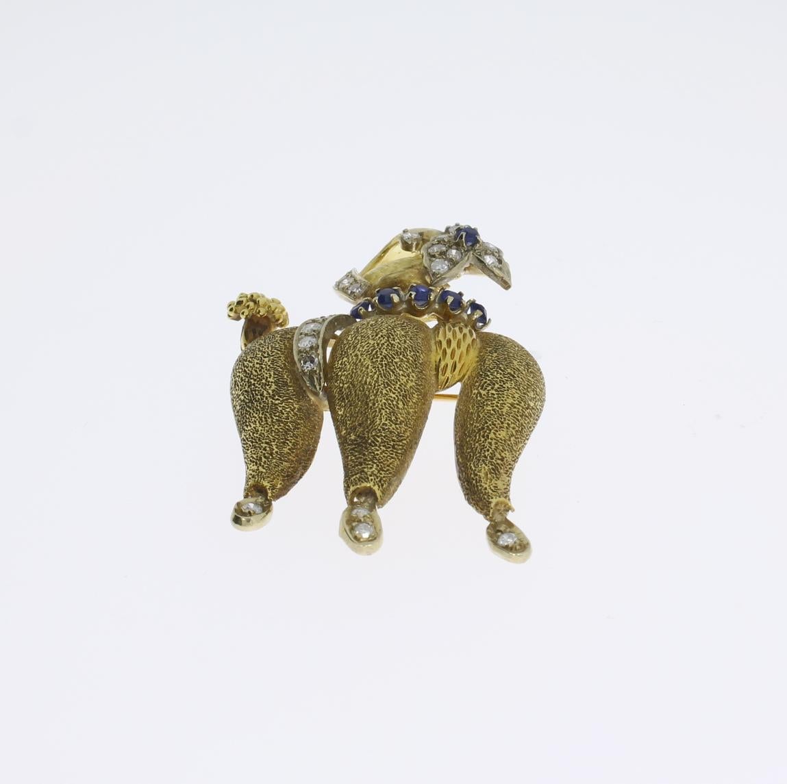 1940s Sapphire Diamond Gold Poodle Brooch For Sale 1