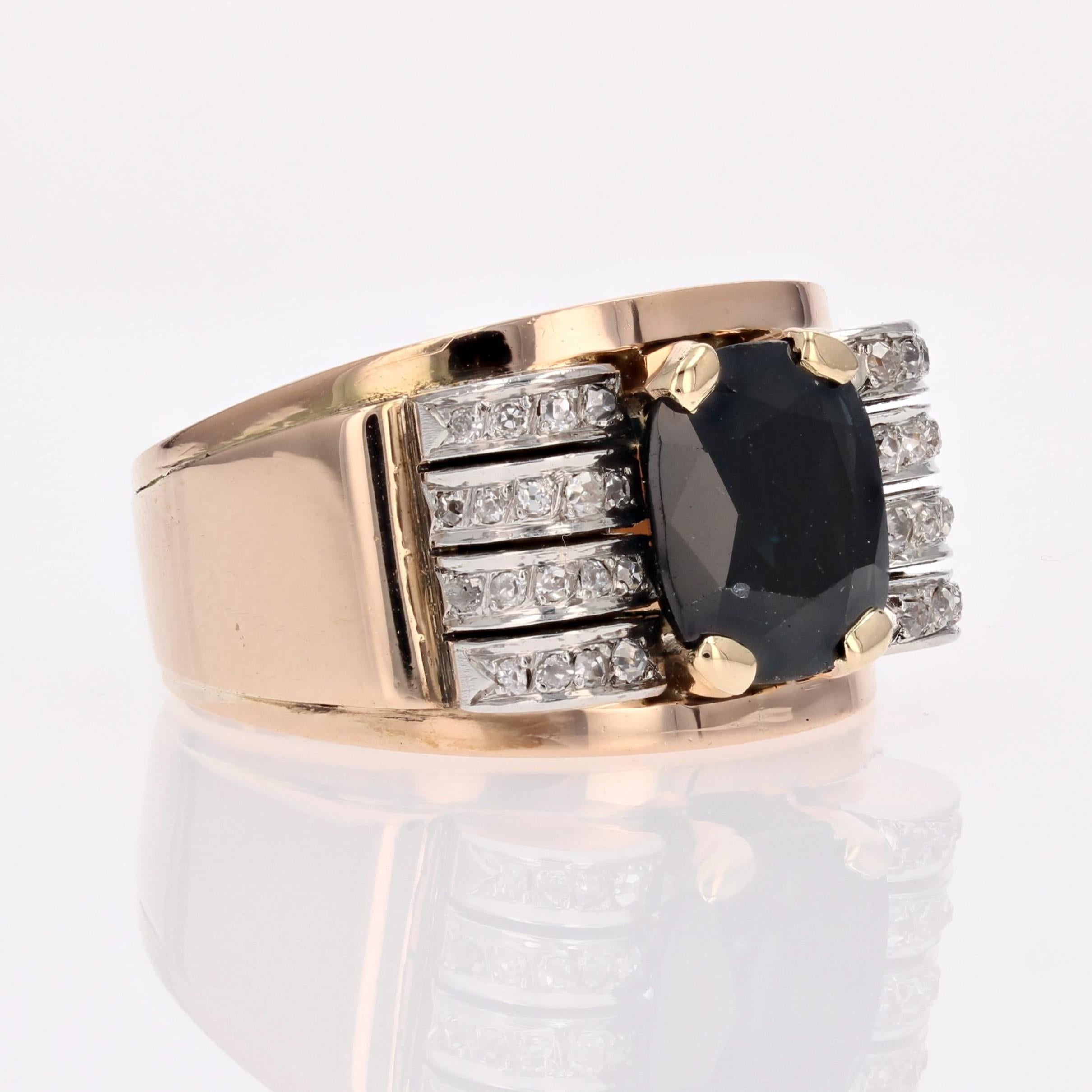 1940s Sapphire Diamonds 18 Karat Yellow Gold Tank Ring For Sale 6
