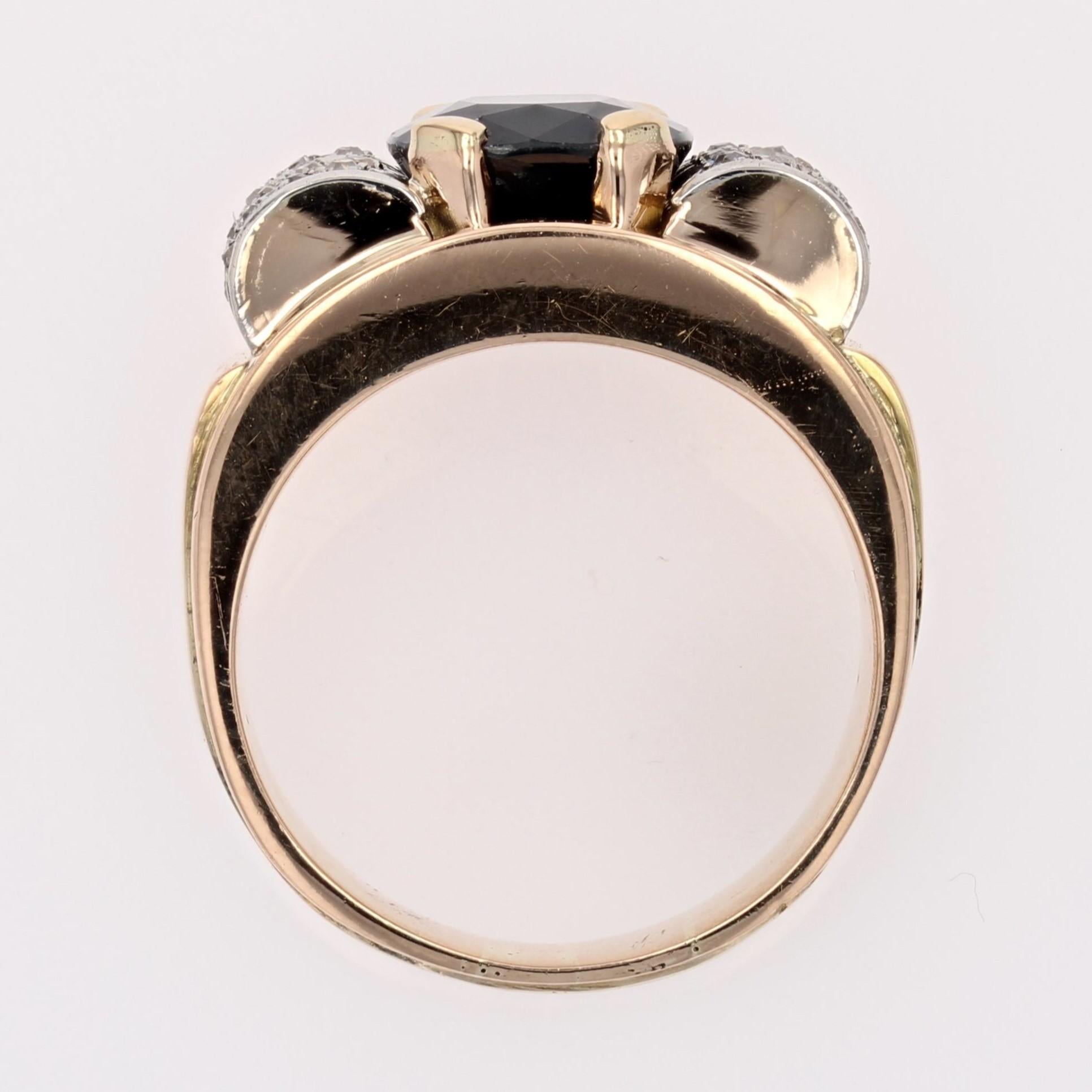 1940s Sapphire Diamonds 18 Karat Yellow Gold Tank Ring For Sale 9