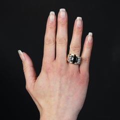 1940s Sapphire Diamonds 18 Karat Yellow Gold Tank Ring
