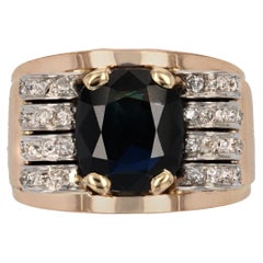 1940s Sapphire Diamonds 18 Karat Yellow Gold Tank Ring