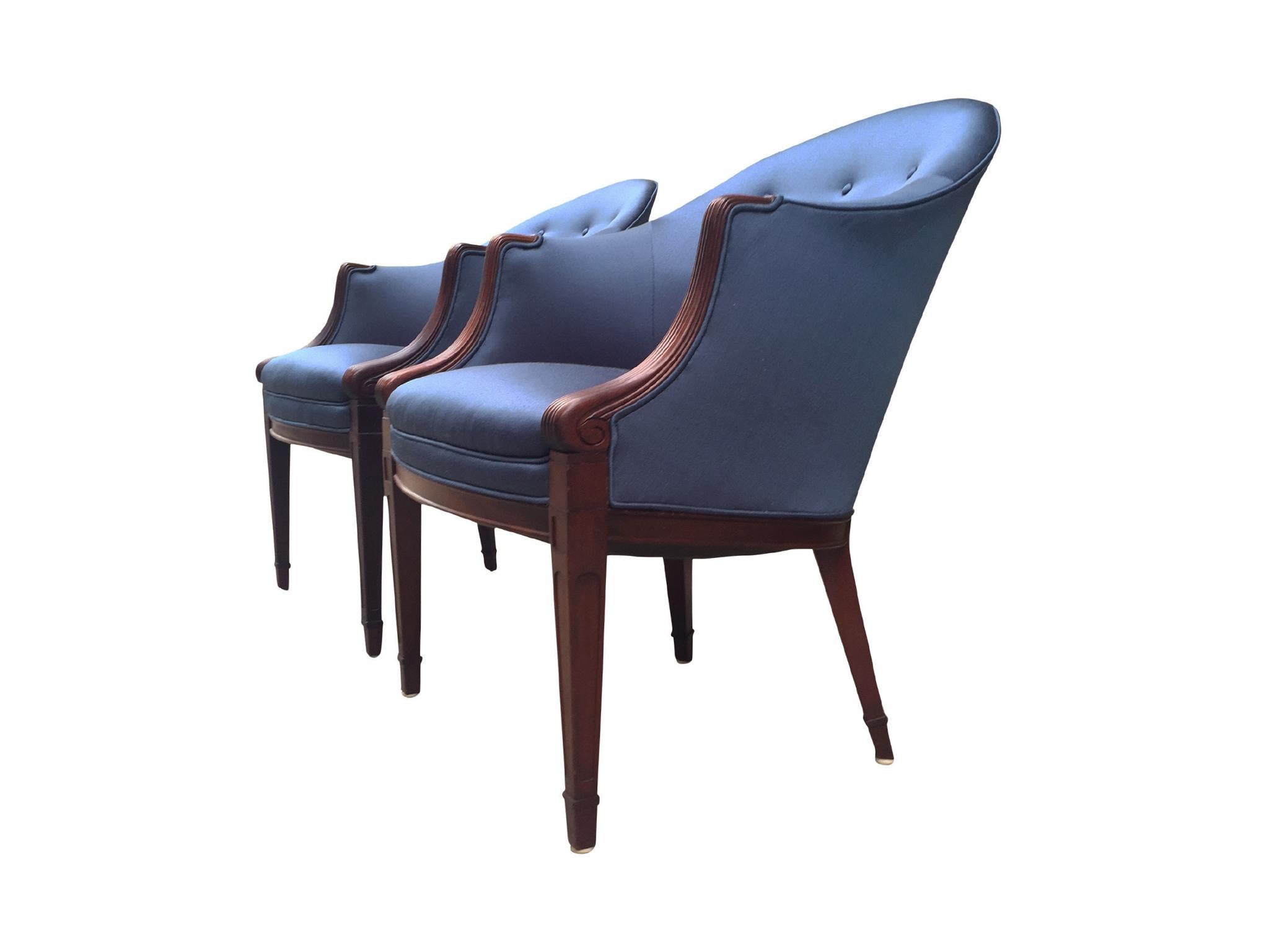 Scandinavian Modern 1940s Sapphire Silk Easy Chairs by Frits Henningsen, a Pair