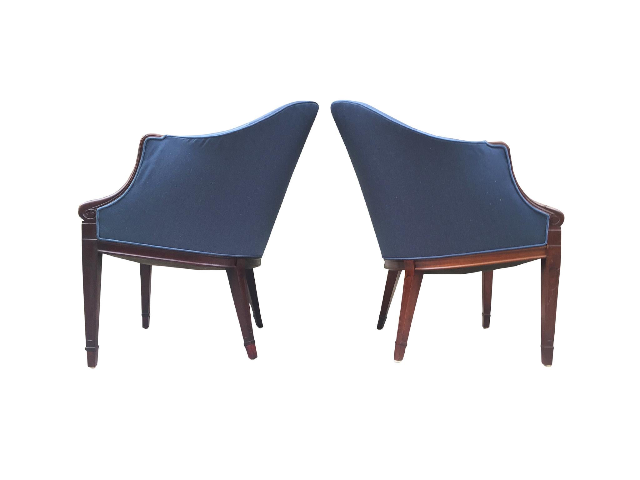 Danish 1940s Sapphire Silk Easy Chairs by Frits Henningsen, a Pair