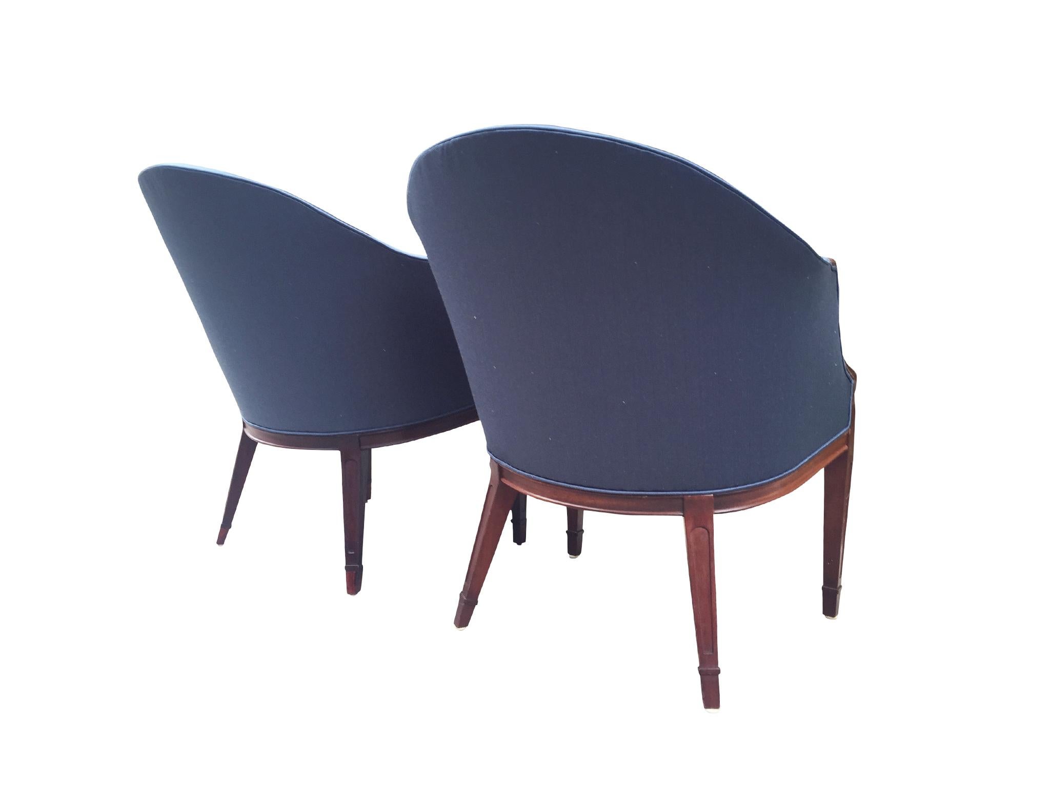 1940s Sapphire Silk Easy Chairs by Frits Henningsen, a Pair In Good Condition In New York, NY
