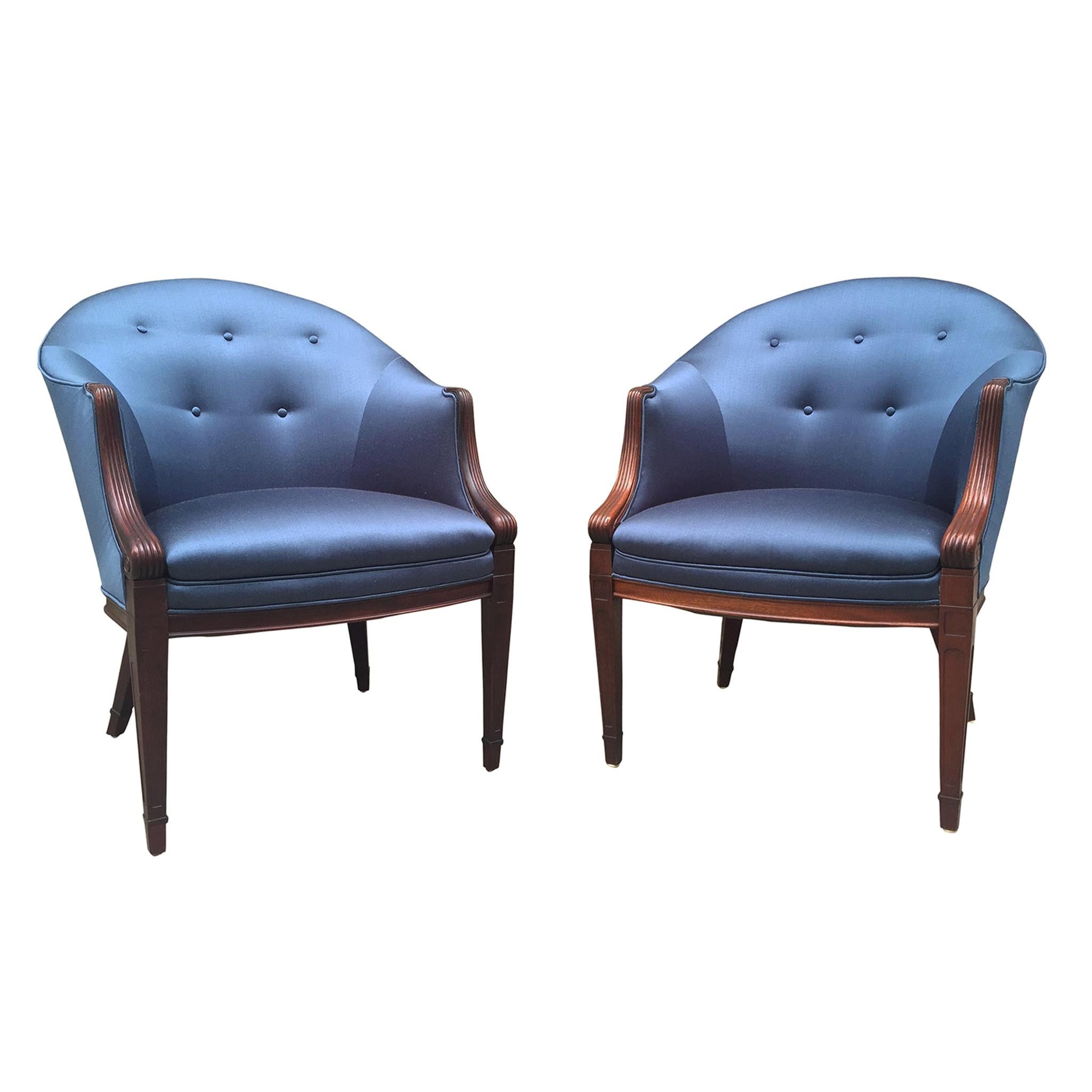 1940s Sapphire Silk Easy Chairs by Frits Henningsen, a Pair