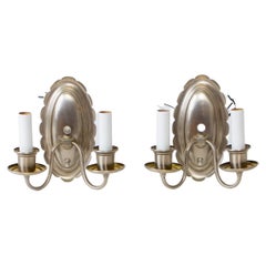 1940’s Satin Nickel Two Arm Sconces, A Pair