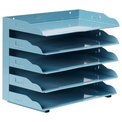 1940s Scalloped Desktop File Organizer Refinished In Sky Blue At File Organizer Refinished In Sky Blue