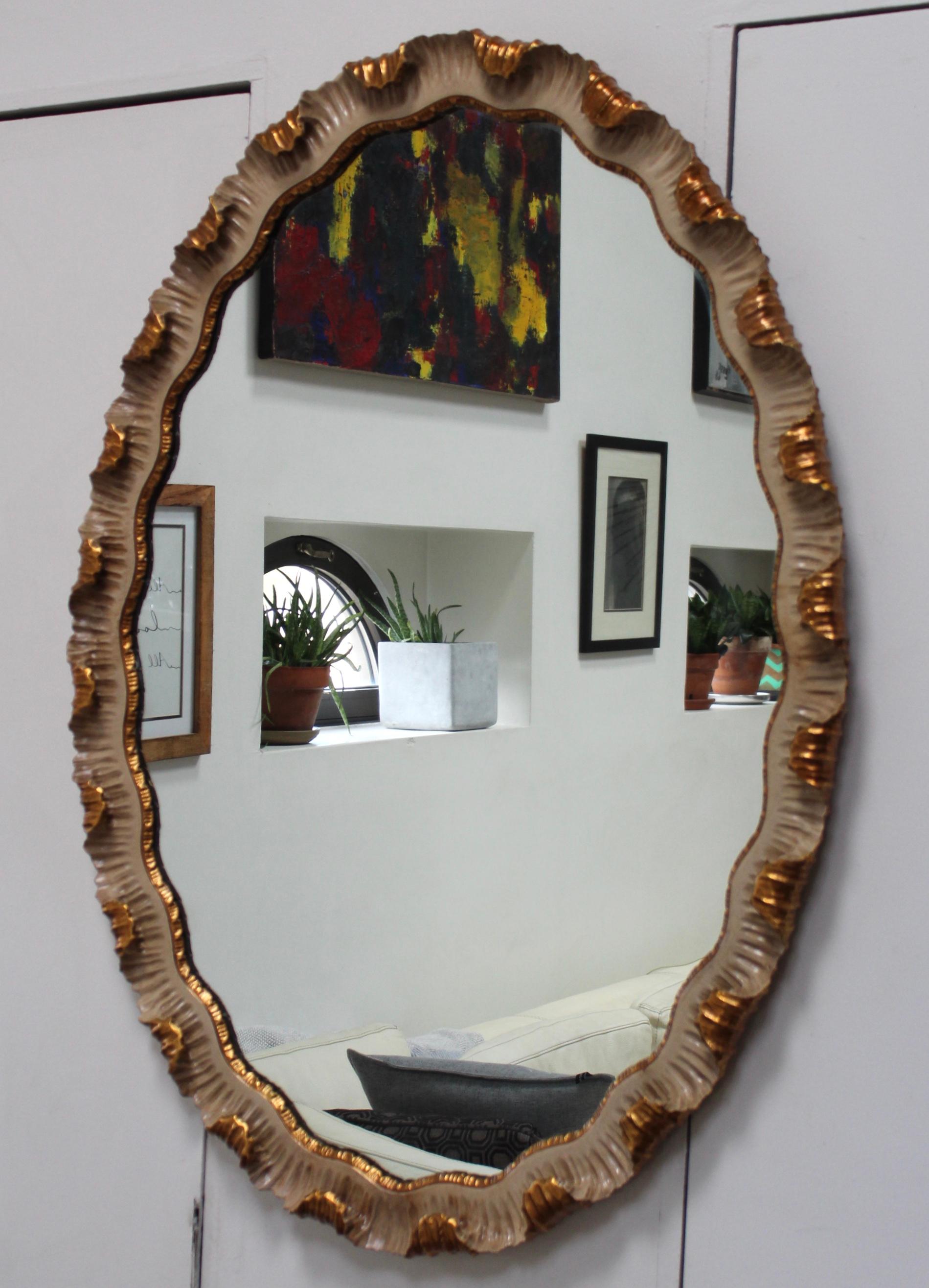 Mid-Century Modern 1940's Scalloped Gilt Oval Italian Mirror