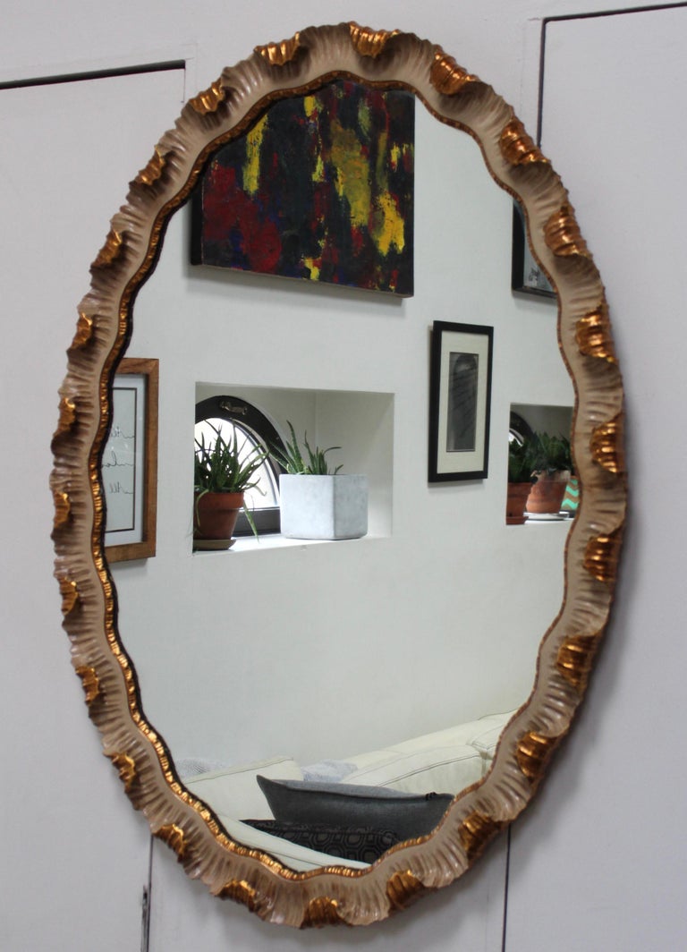 Mid-Century Modern 1940's Scalloped Gilt Oval Italian Mirror For Sale