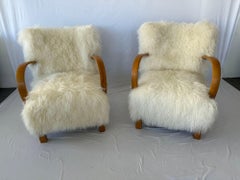 1940's Scandinavian Long Hair Sheepskin Lounge Chair